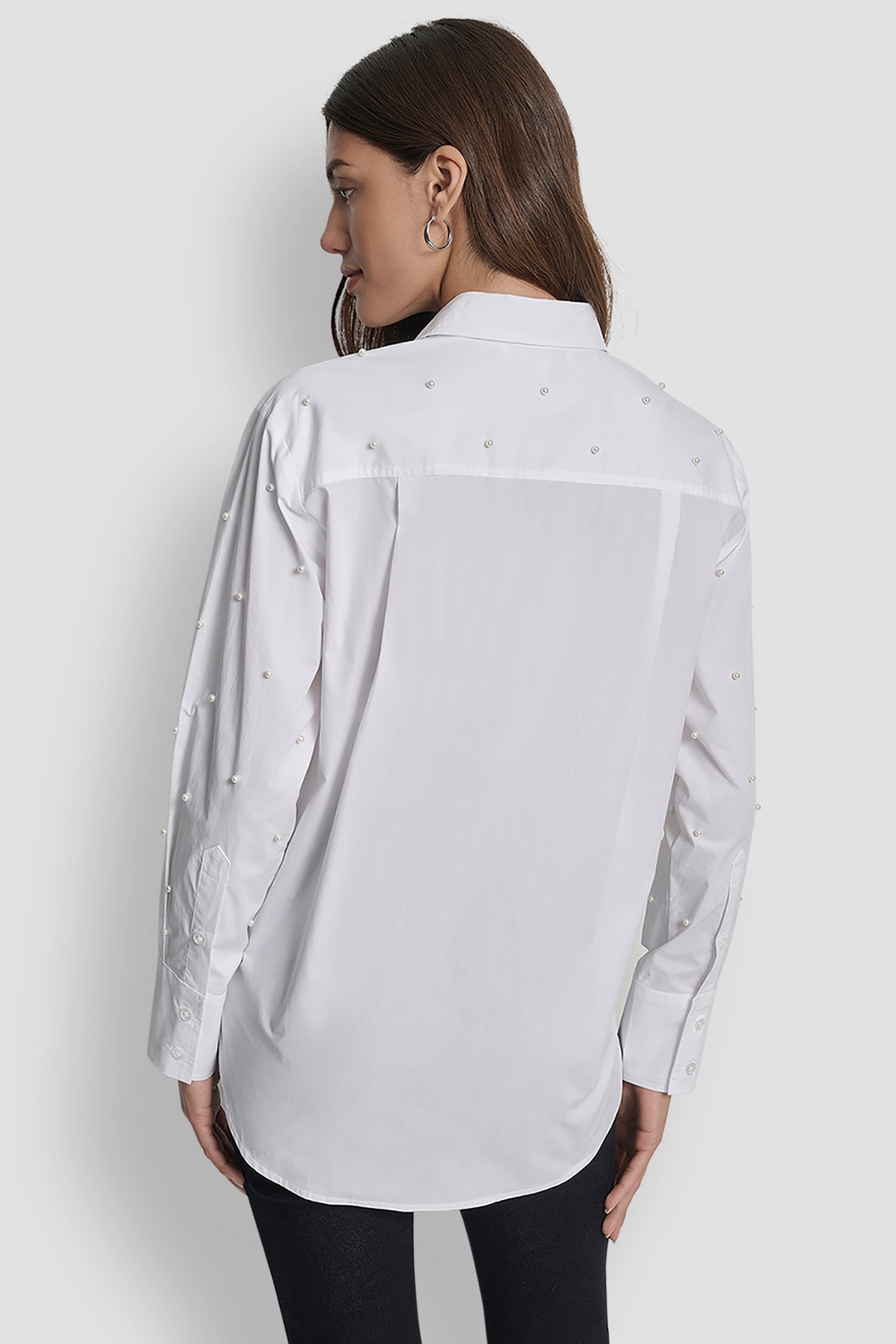 PEARL EMBELLISHED LONG SLEEVE BUTTON FRONT SHIRT
