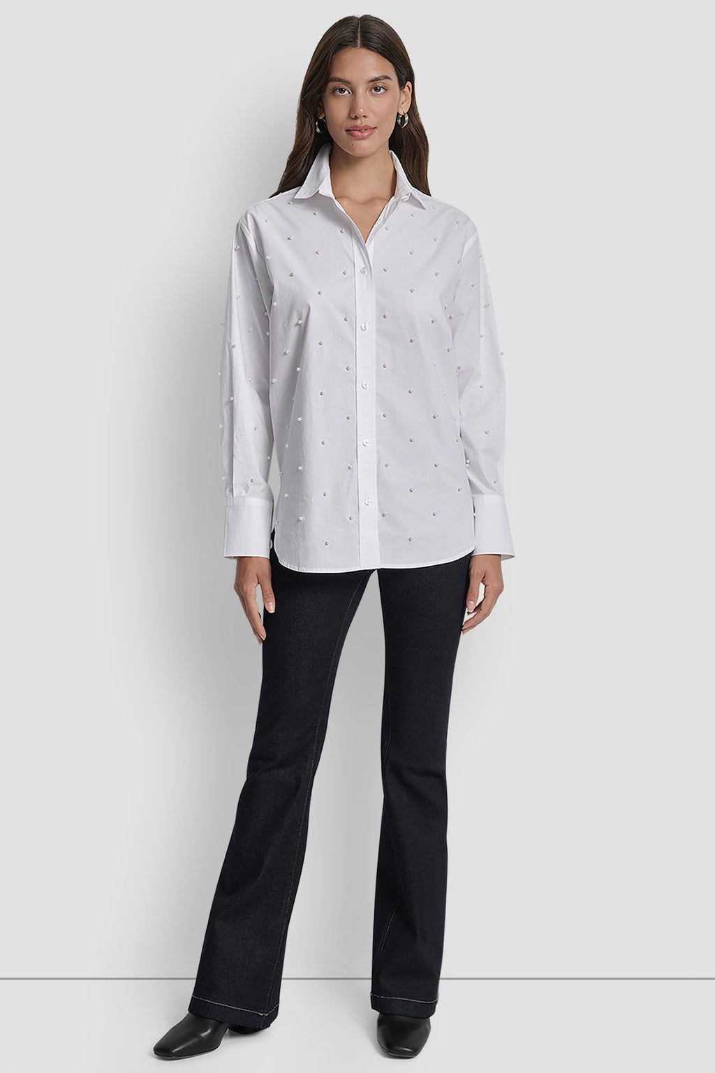 PEARL EMBELLISHED LONG SLEEVE BUTTON FRONT SHIRT