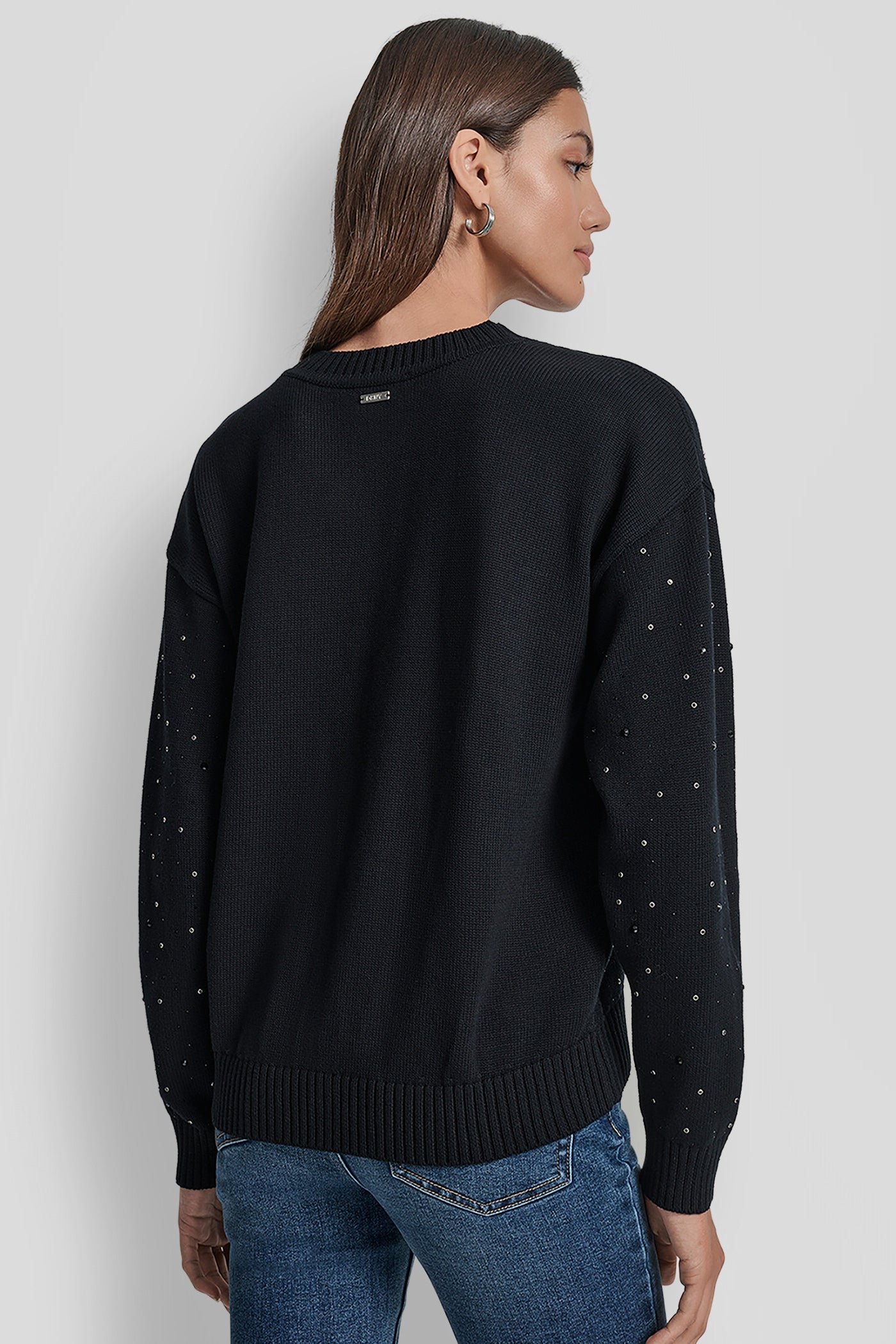 LONG SLEEVE RHINESTONE CREW NECK SWEATER