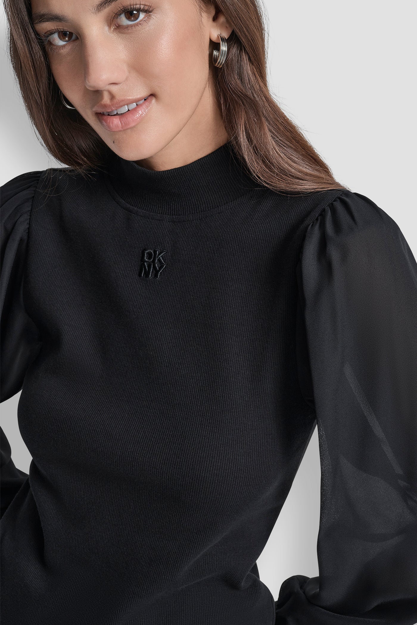 PUFF SLEEVE MIXED MEDIA TOP