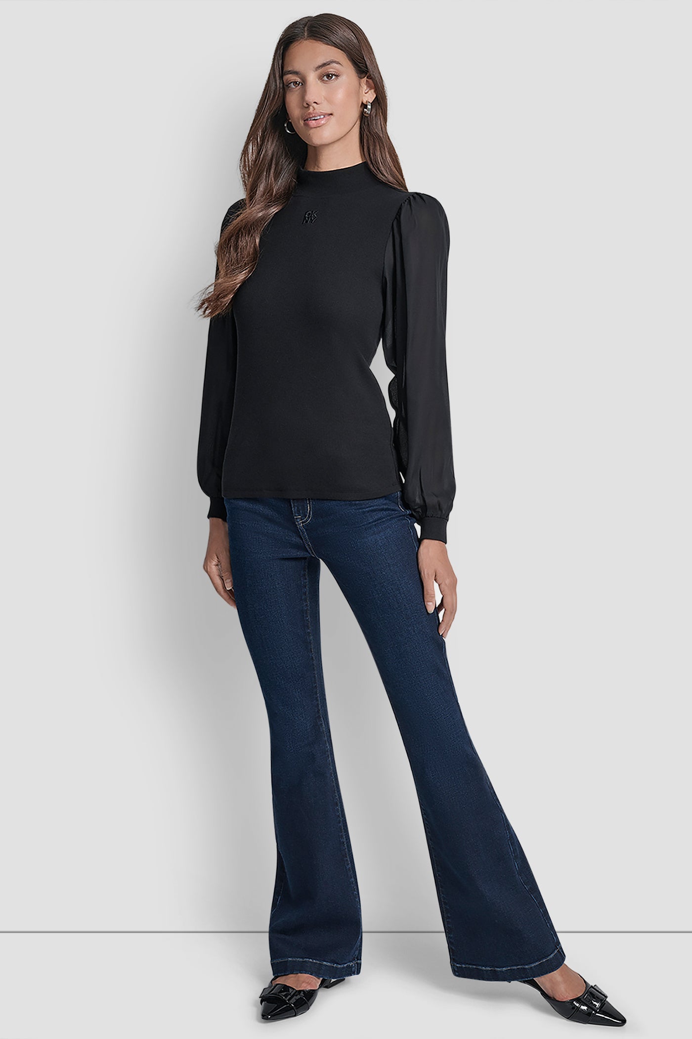 PUFF SLEEVE MIXED MEDIA TOP