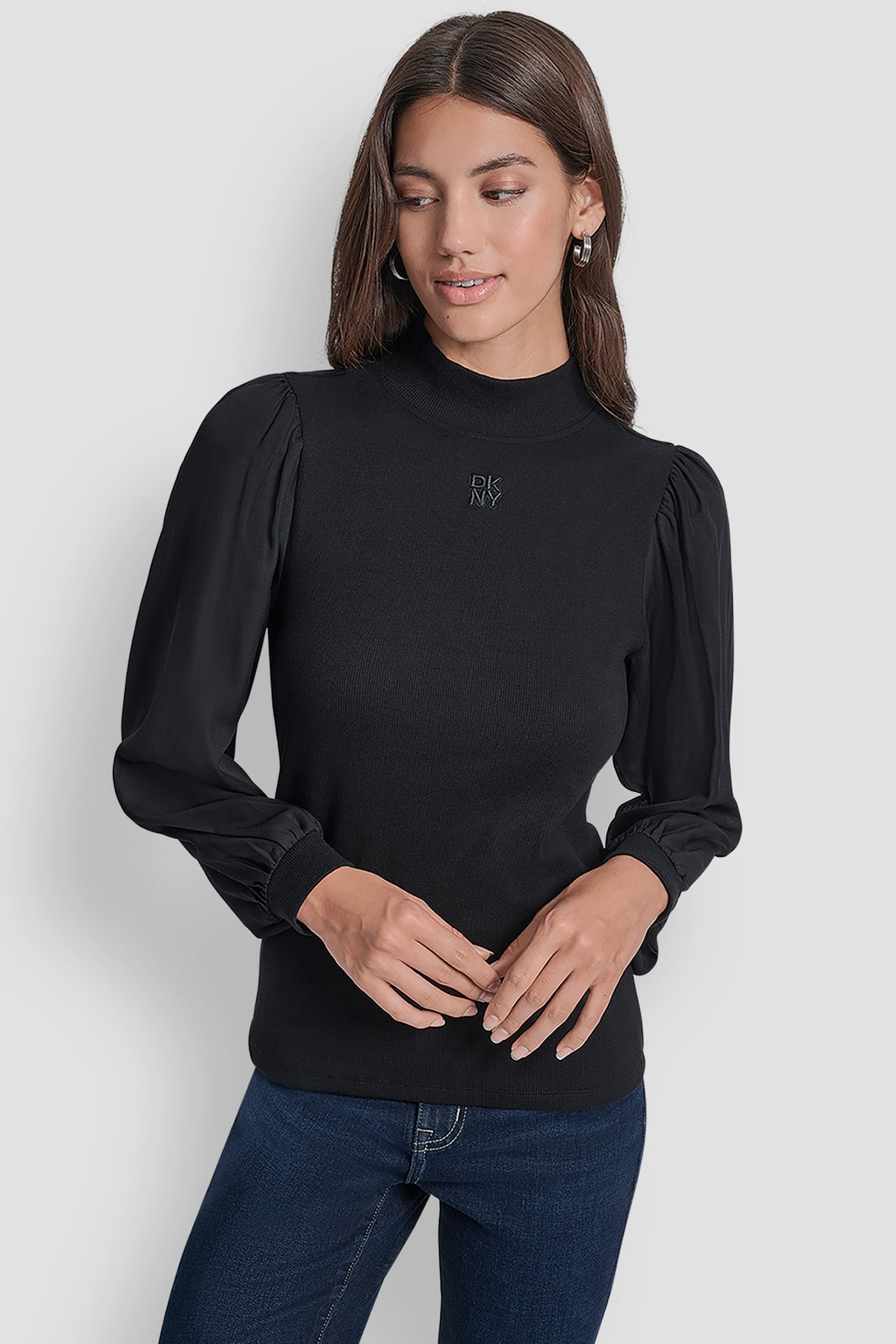 PUFF SLEEVE MIXED MEDIA TOP