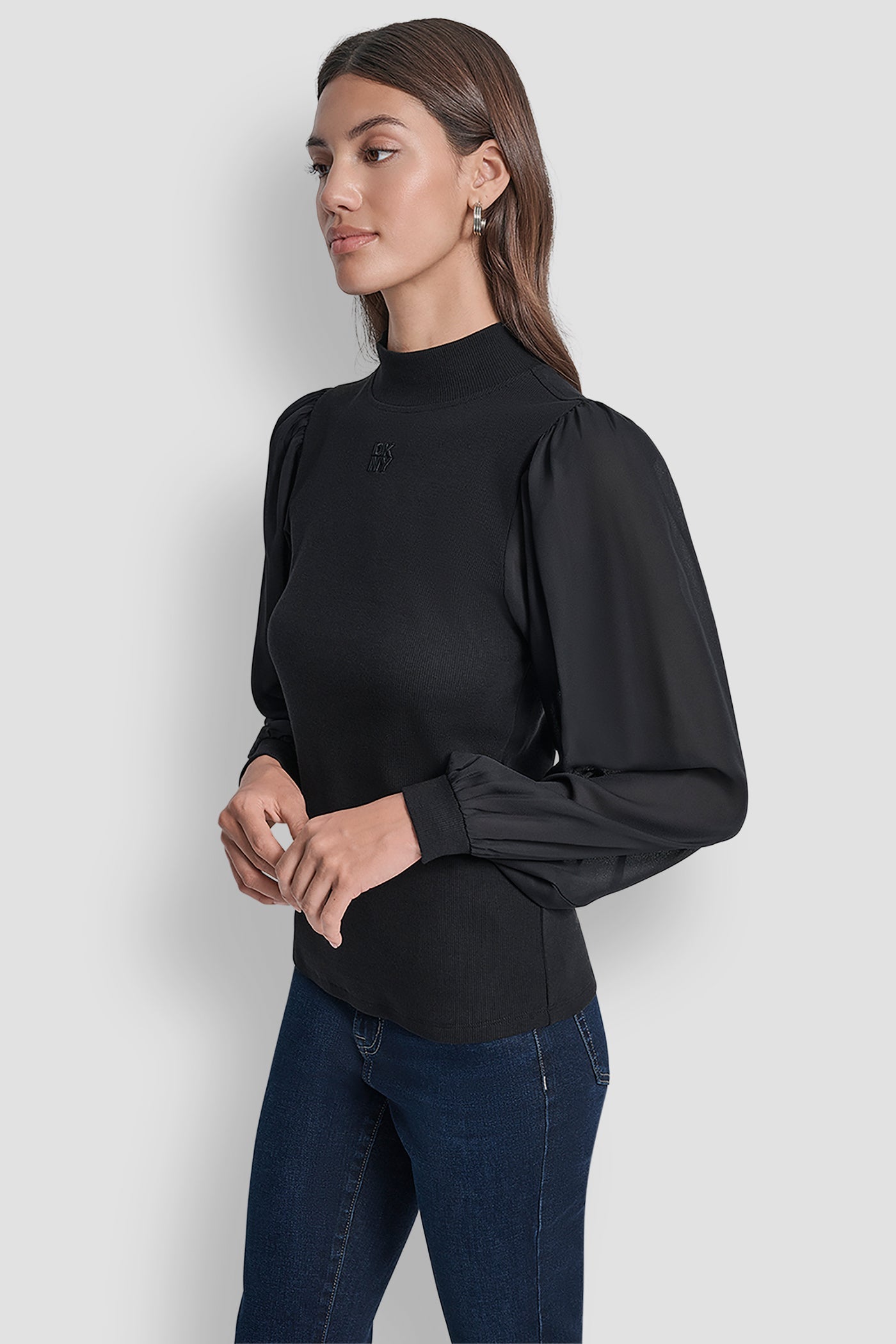 PUFF SLEEVE MIXED MEDIA TOP