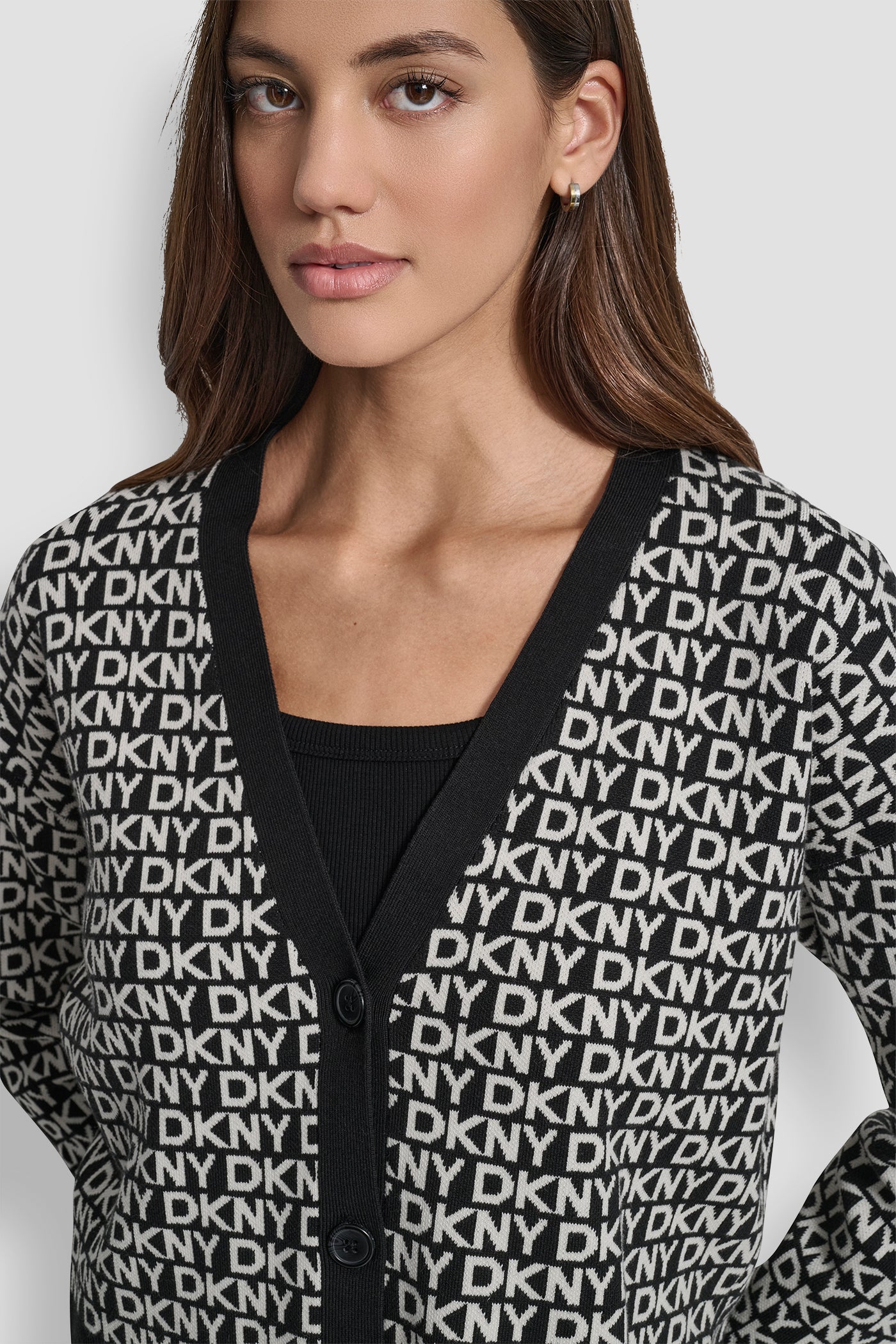 LOGO JACQUARD LONG SLEEVE V-NECK CARDIGAN