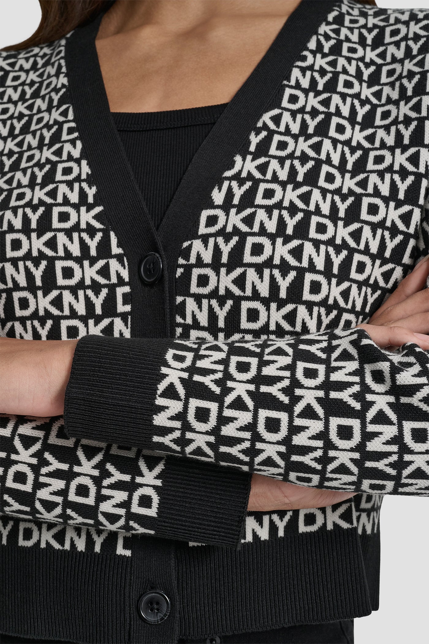 LOGO JACQUARD LONG SLEEVE V-NECK CARDIGAN