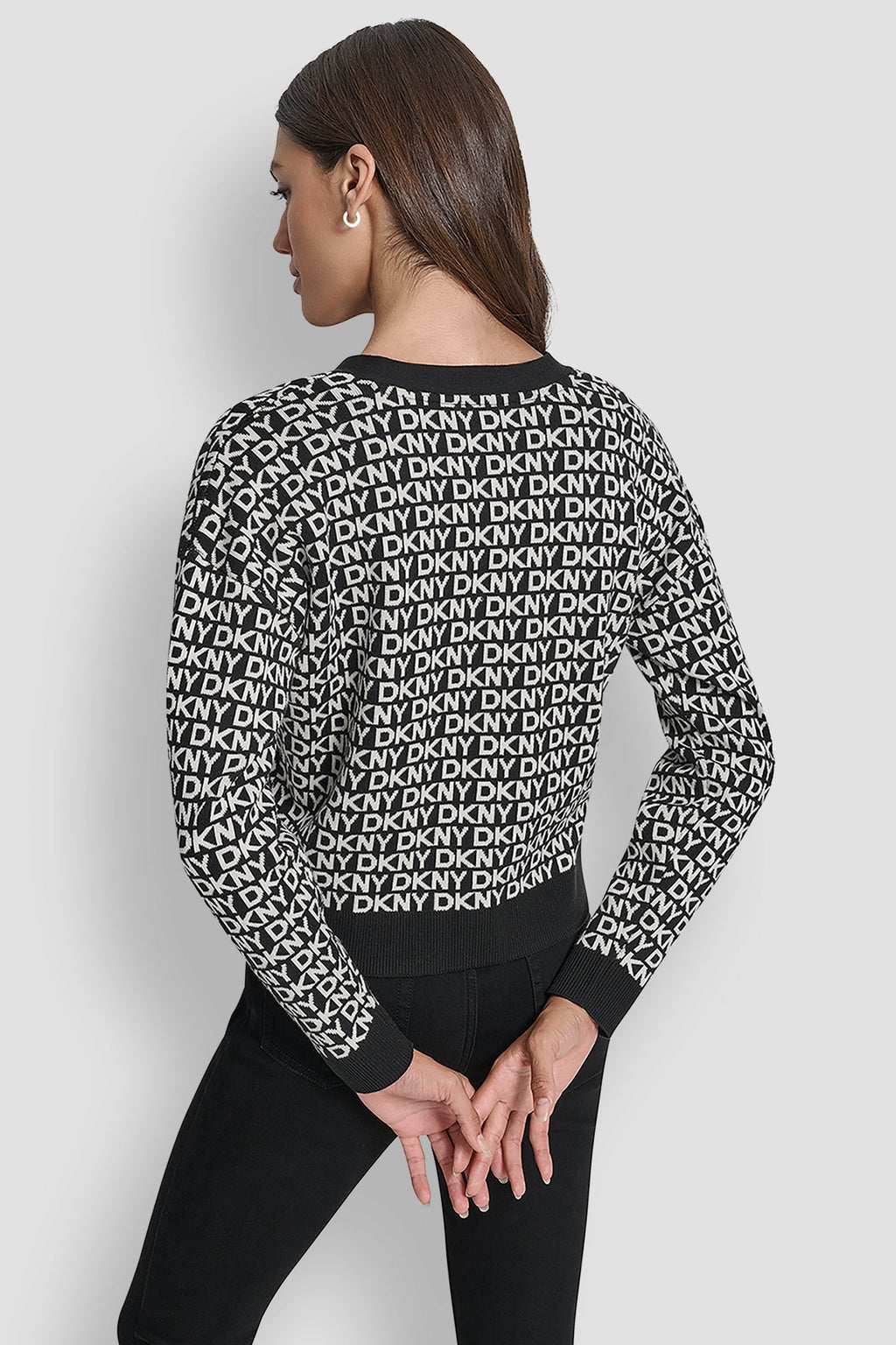 LOGO JACQUARD LONG SLEEVE V-NECK CARDIGAN