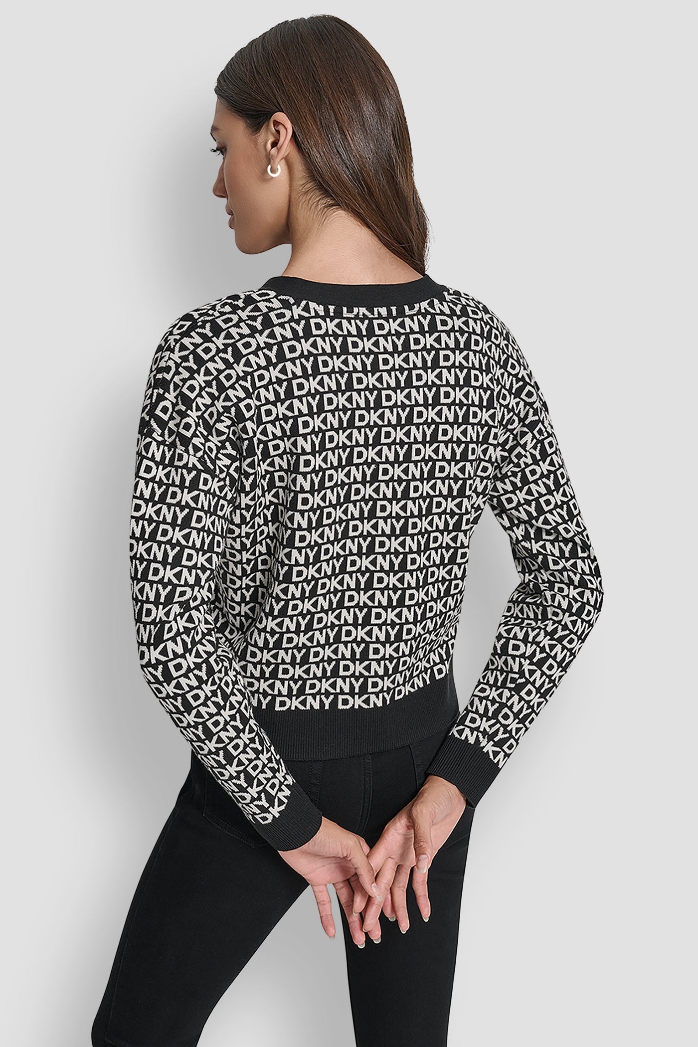 LOGO JACQUARD LONG SLEEVE V-NECK CARDIGAN