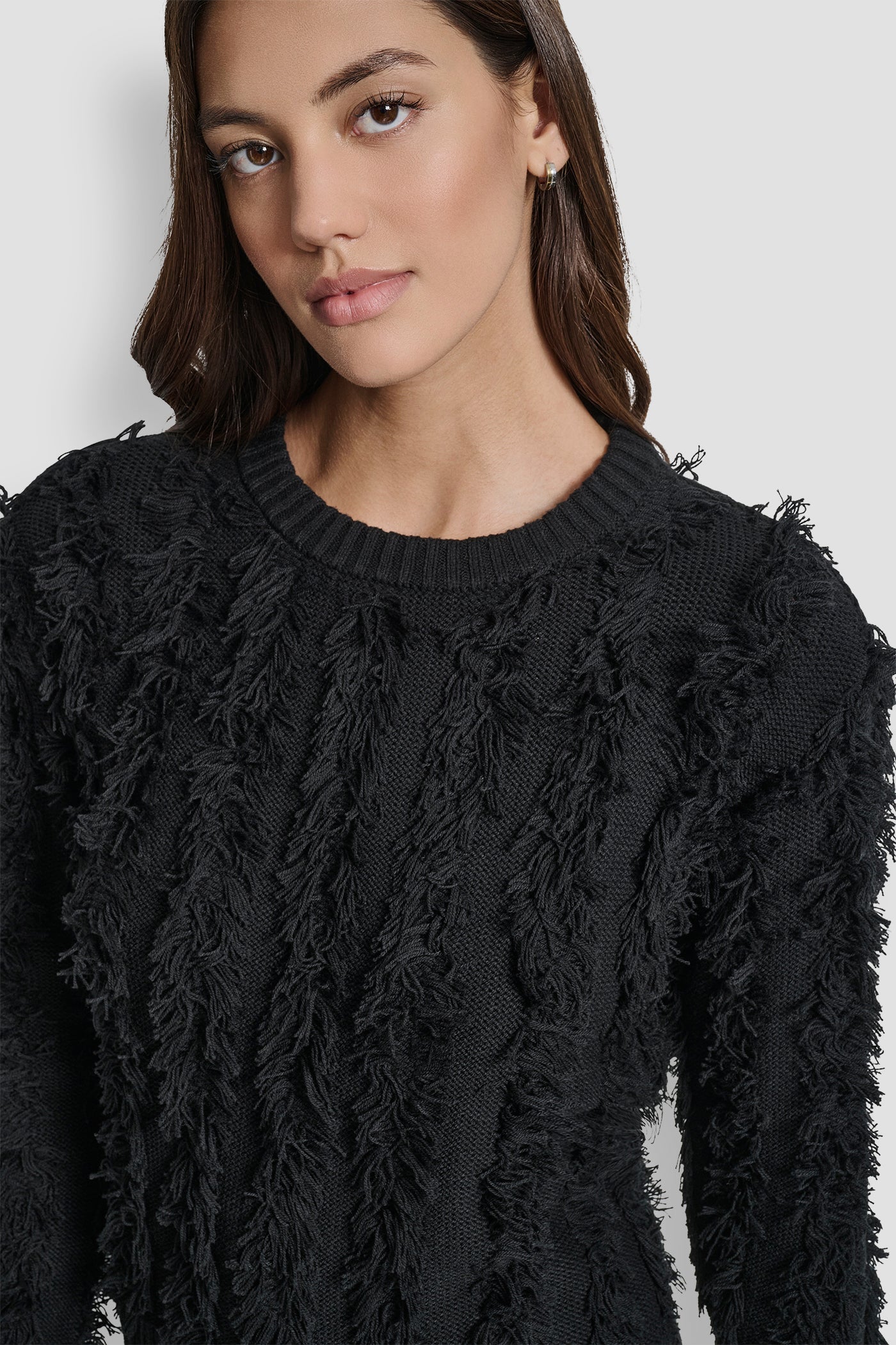 LONG SLEEVE CREW NECK WITH FRINGE STITCHING