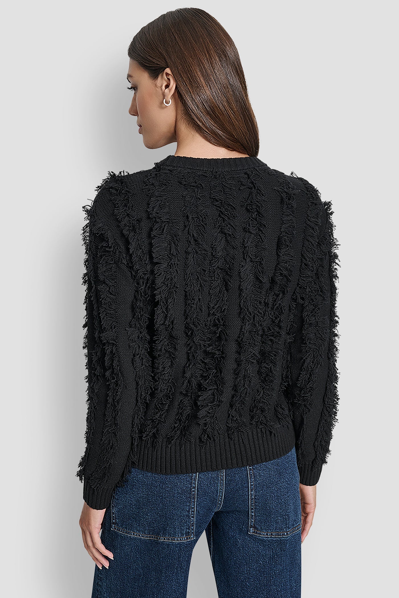 LONG SLEEVE CREW NECK WITH FRINGE STITCHING