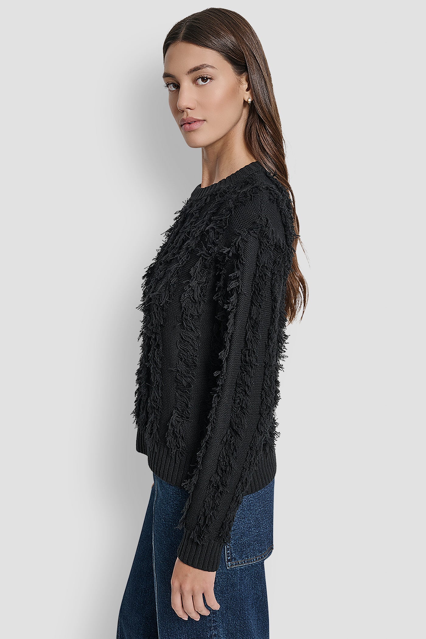 LONG SLEEVE CREW NECK WITH FRINGE STITCHING