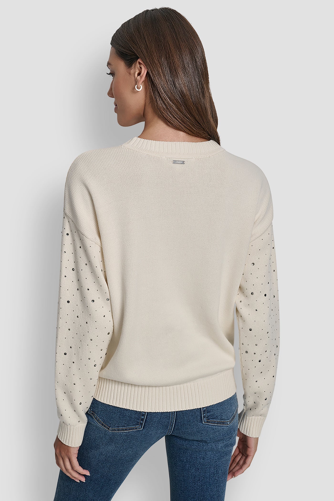 LONG SLEEVE RHINESTONE CREW NECK SWEATER
