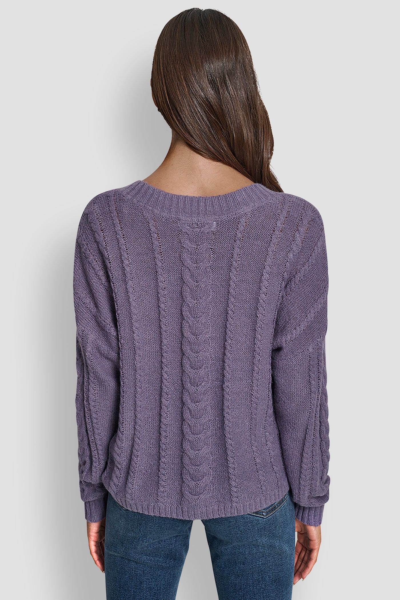 MOHAIR LIKE CABLE V-NECK SWEATER
