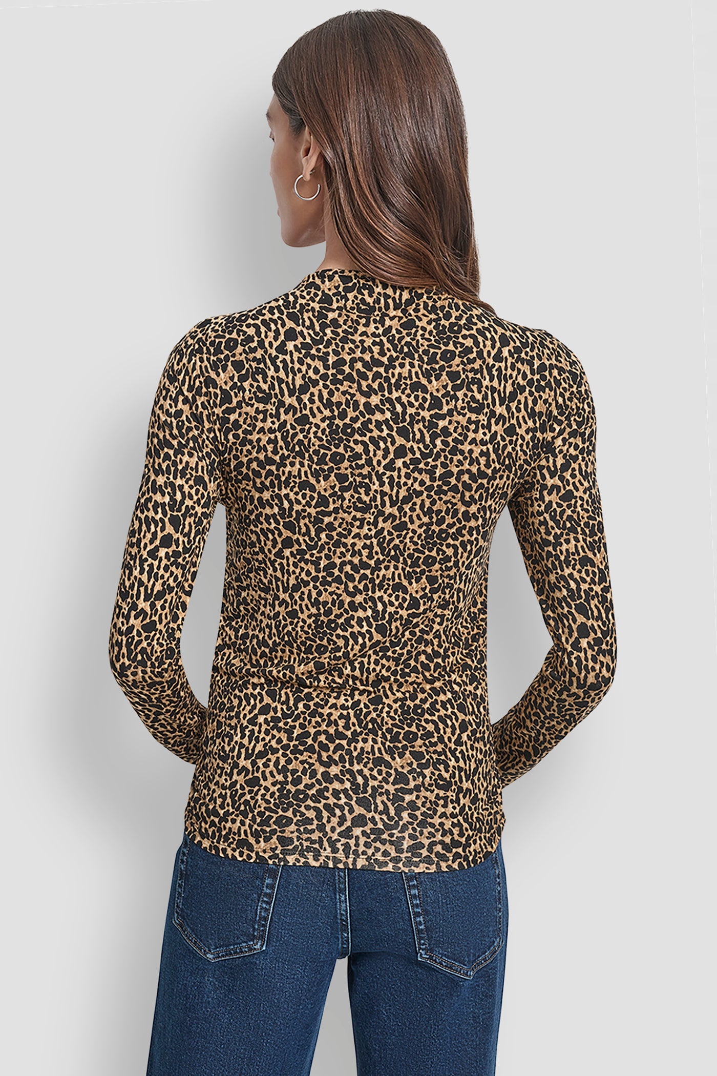 SIDE RUCHED HIGH NECK LONG SLEEVE TOP WITH RHINESTONE