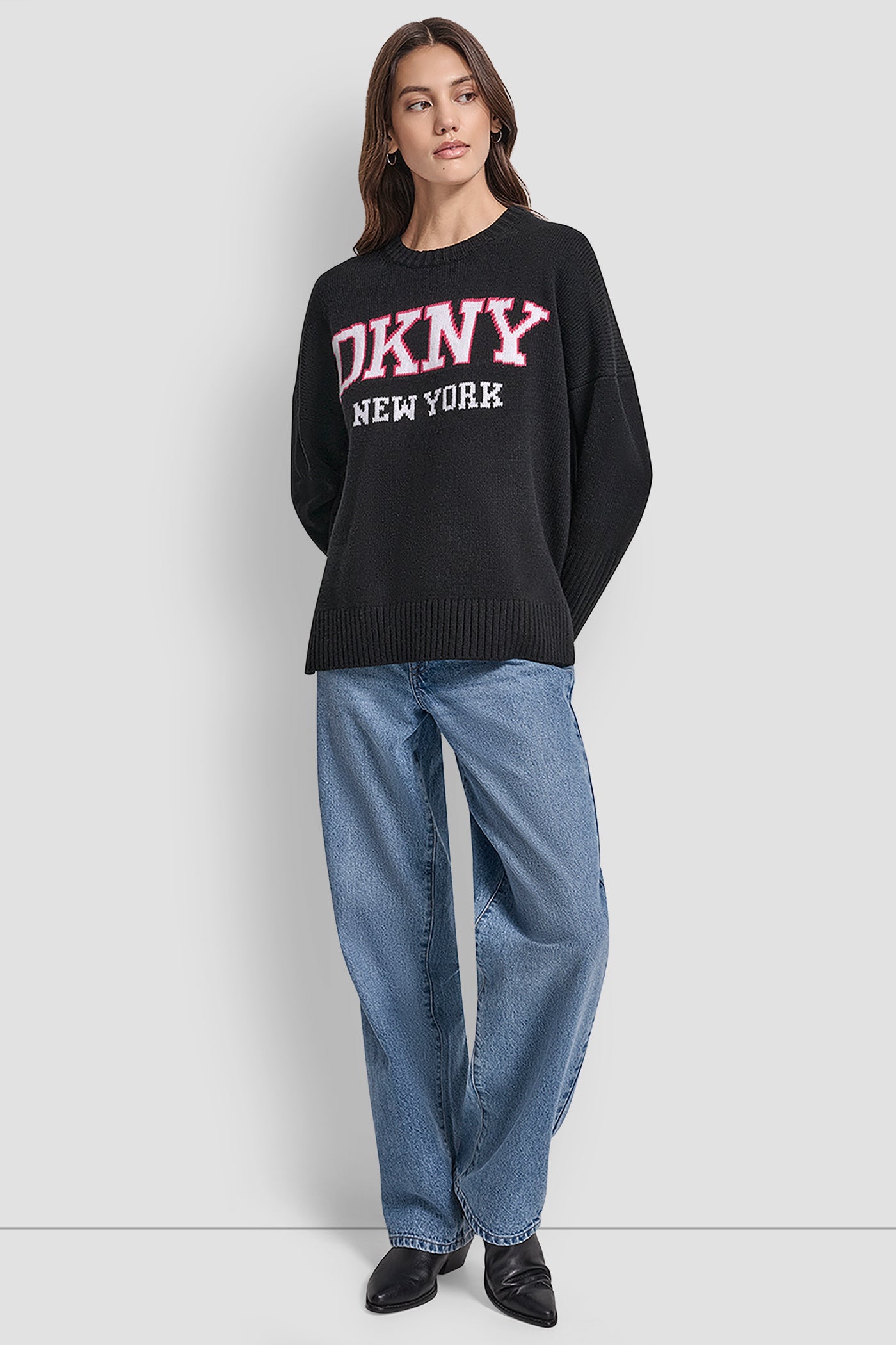 VARSITY LOGO INTARSIA CREW NECK RELAXED SWEATER