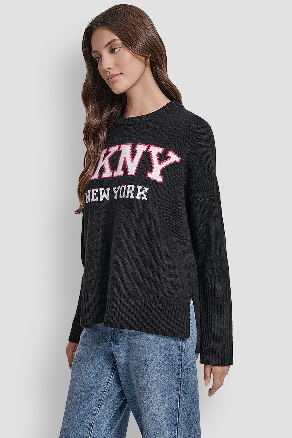 VARSITY LOGO INTARSIA CREW NECK RELAXED SWEATER