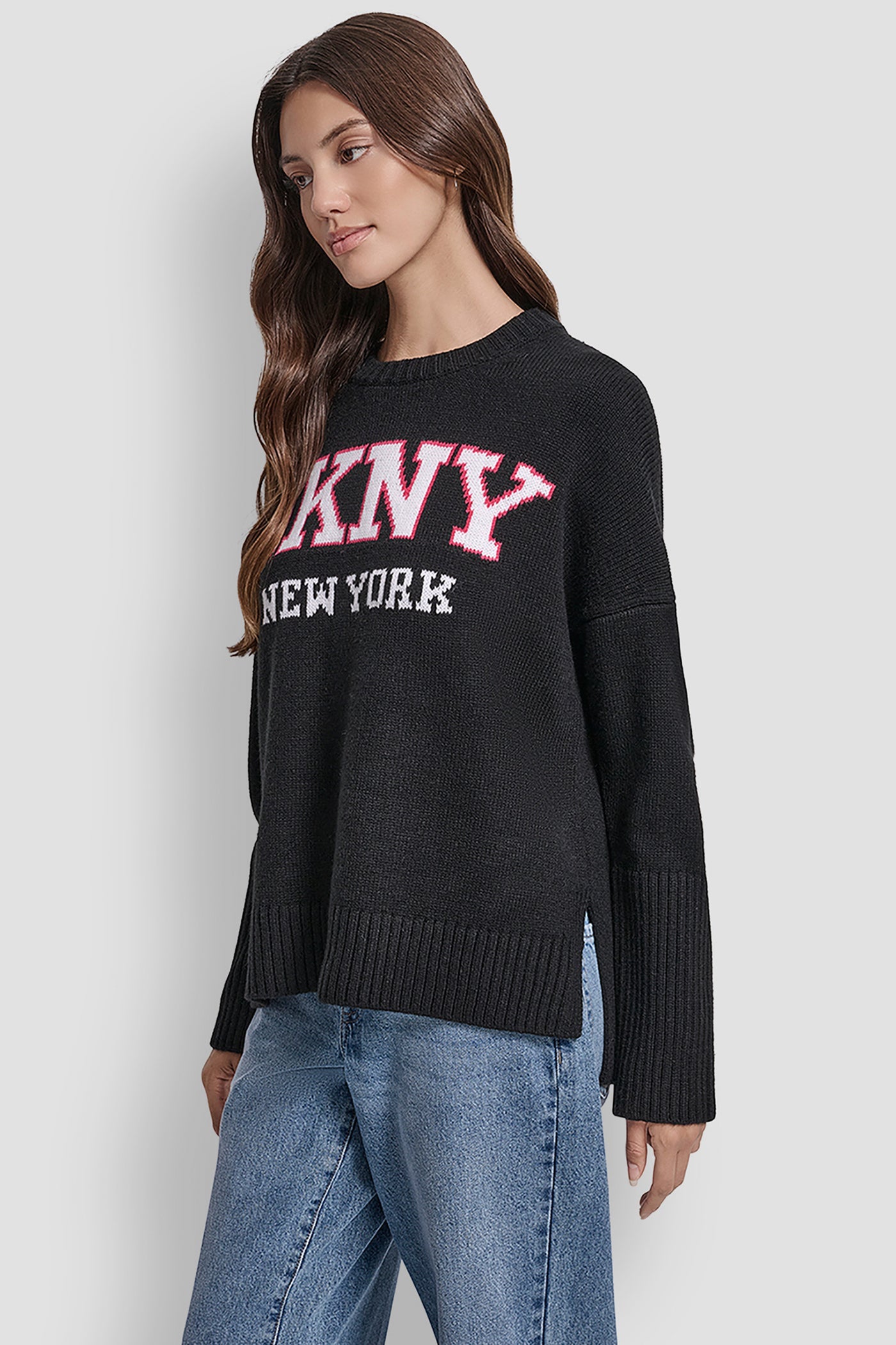 VARSITY LOGO INTARSIA CREW NECK RELAXED SWEATER