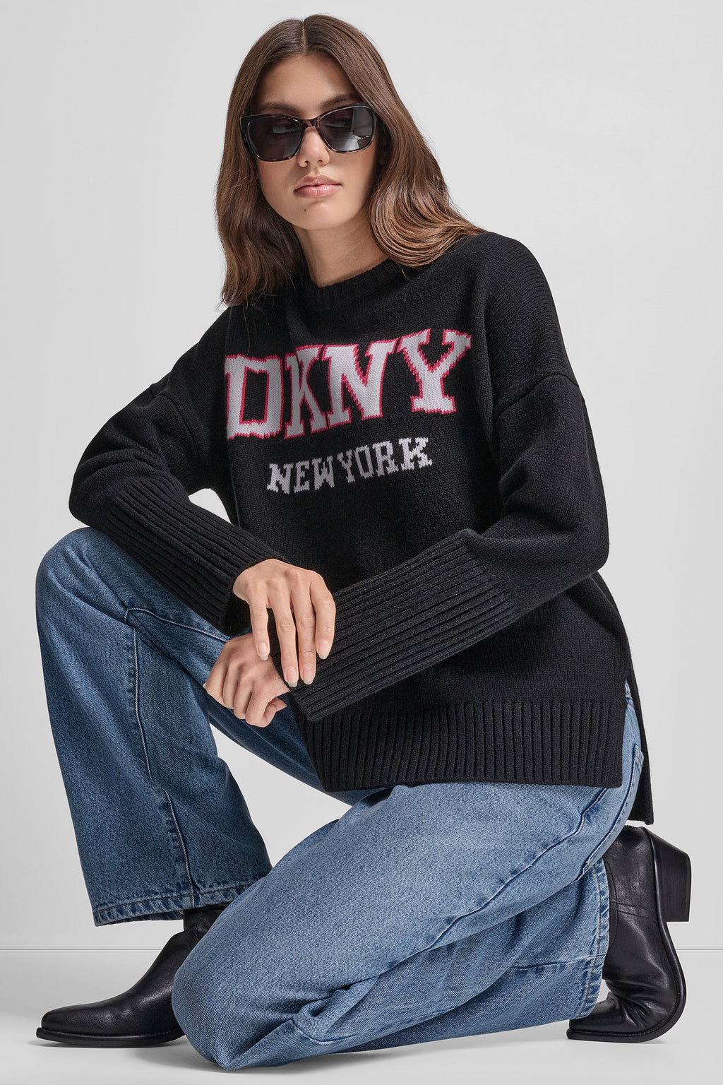 VARSITY LOGO INTARSIA CREW NECK RELAXED SWEATER