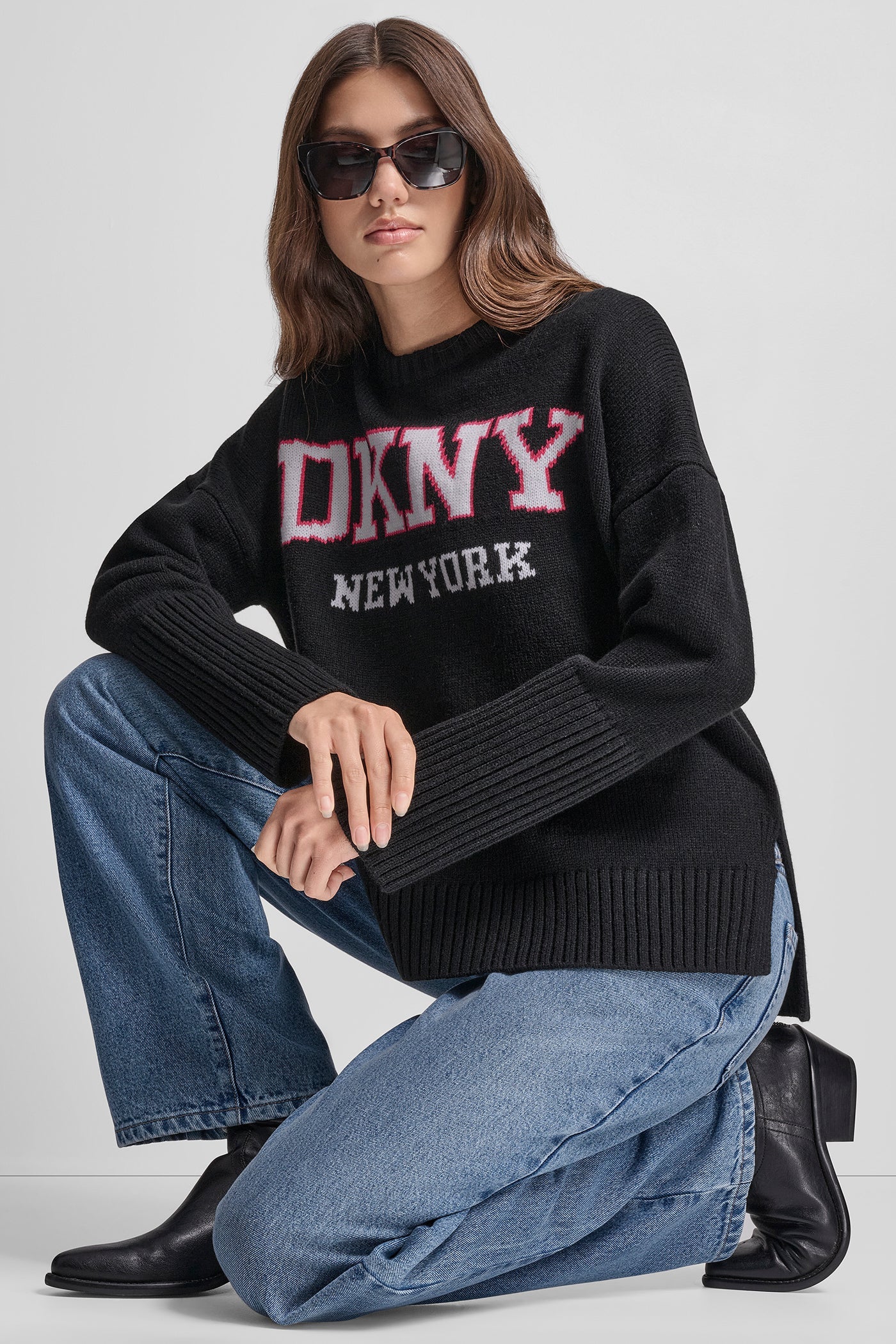 VARSITY LOGO INTARSIA CREW NECK RELAXED SWEATER