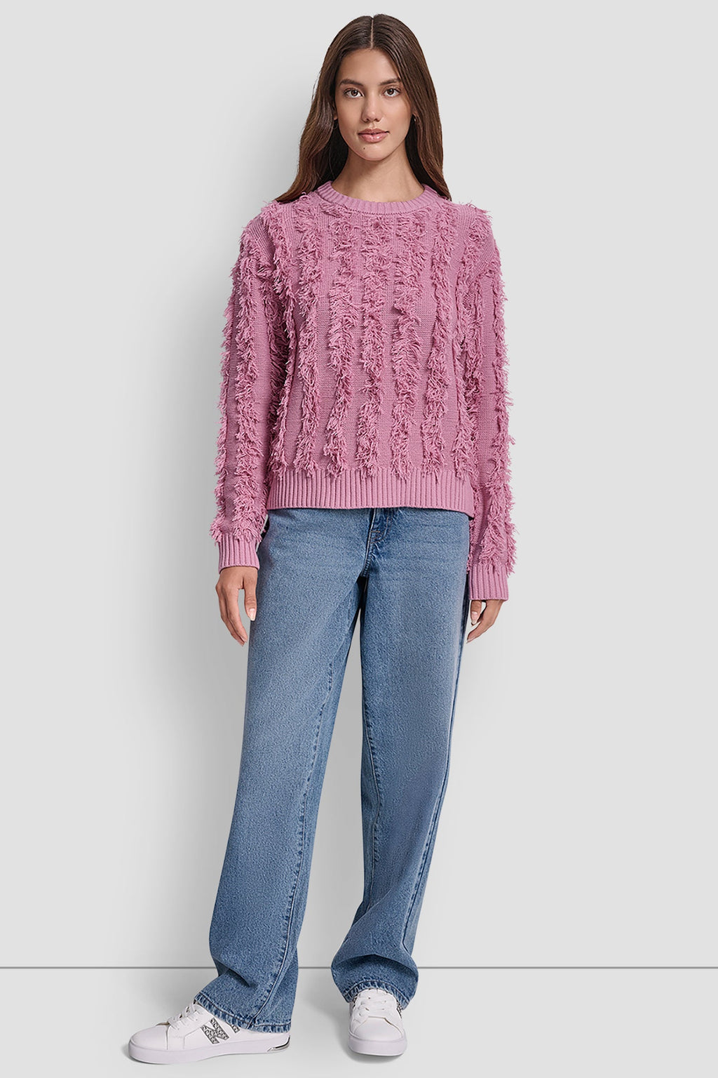 LONG SLEEVE CREW NECK WITH FRINGE STITCHING