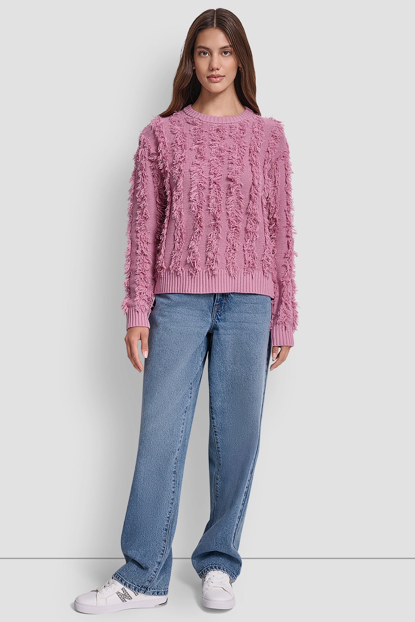 LONG SLEEVE CREW NECK WITH FRINGE STITCHING