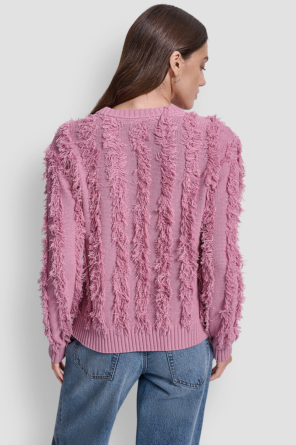 LONG SLEEVE CREW NECK WITH FRINGE STITCHING