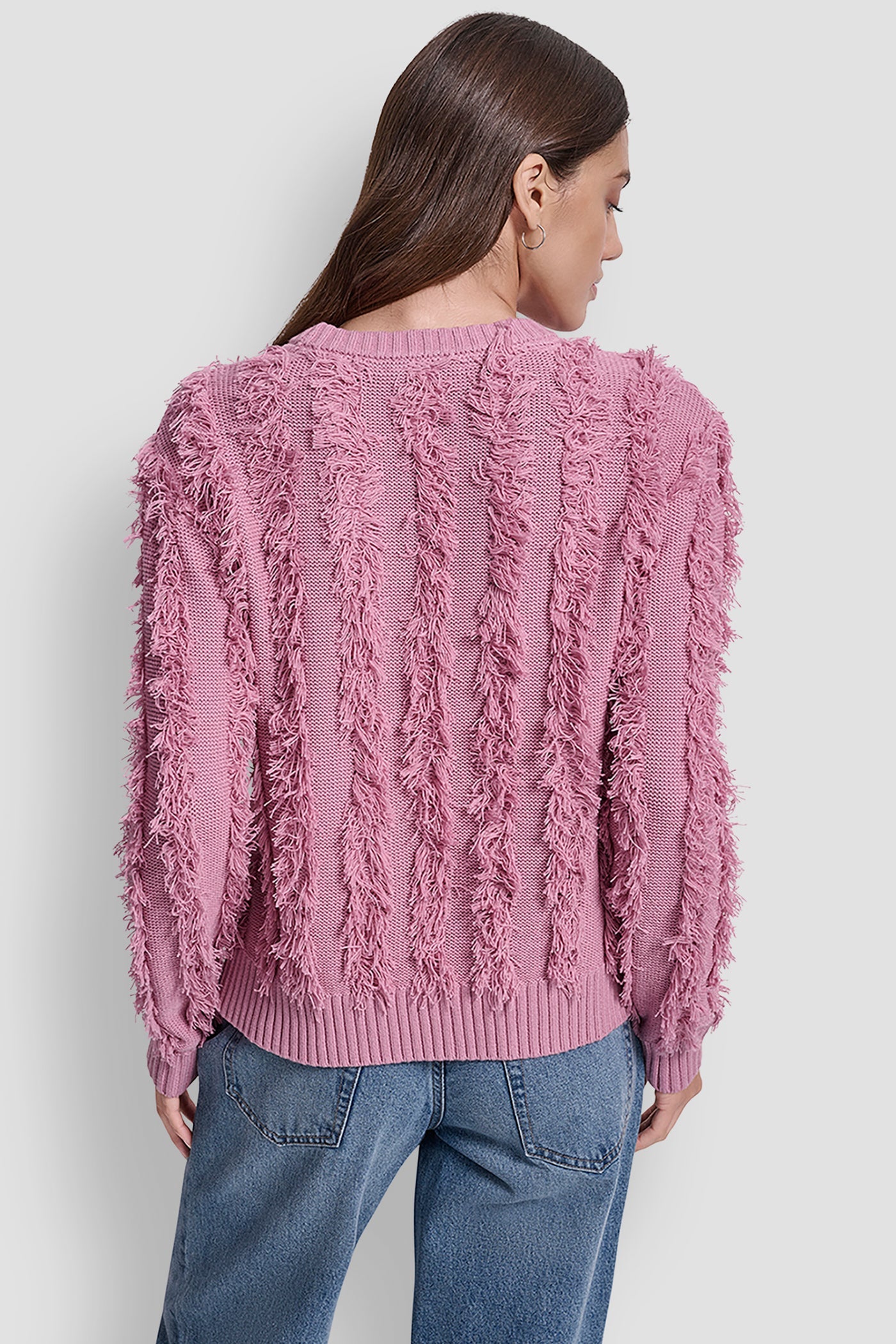 LONG SLEEVE CREW NECK WITH FRINGE STITCHING