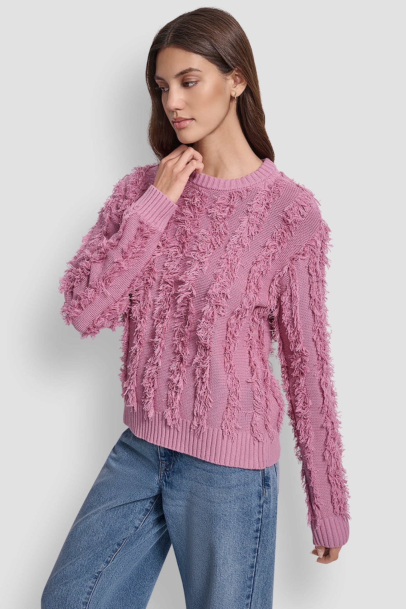 LONG SLEEVE CREW NECK WITH FRINGE STITCHING