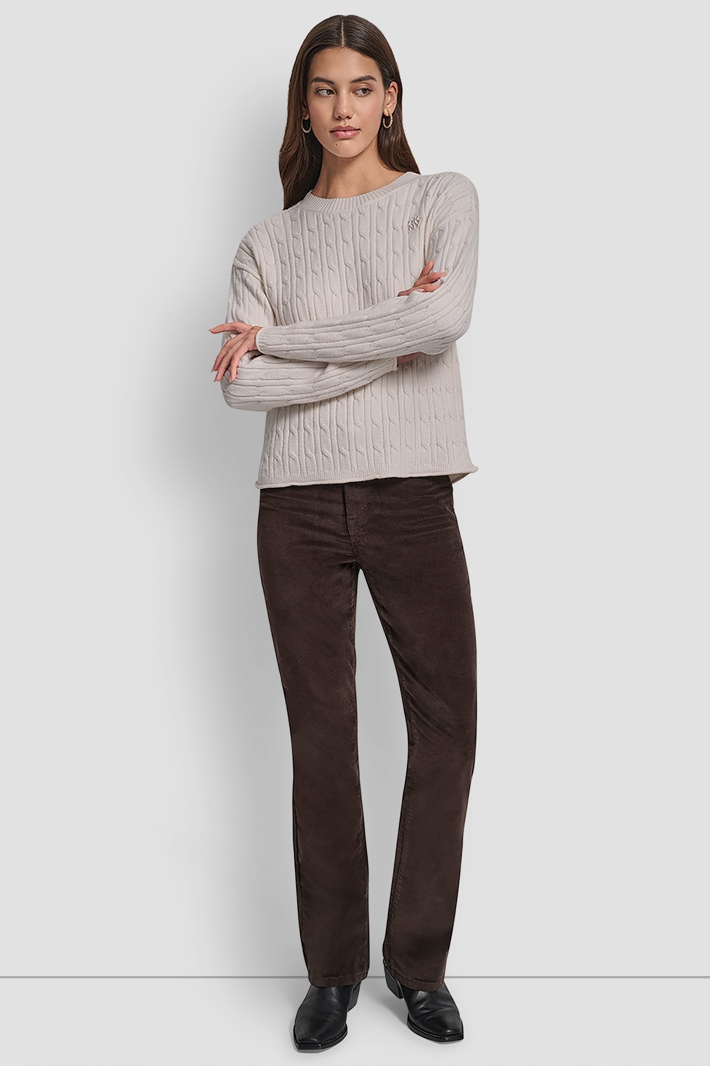 CABLE LONG SLEEVE CREW NECK WITH BABY ROLL AT HEM