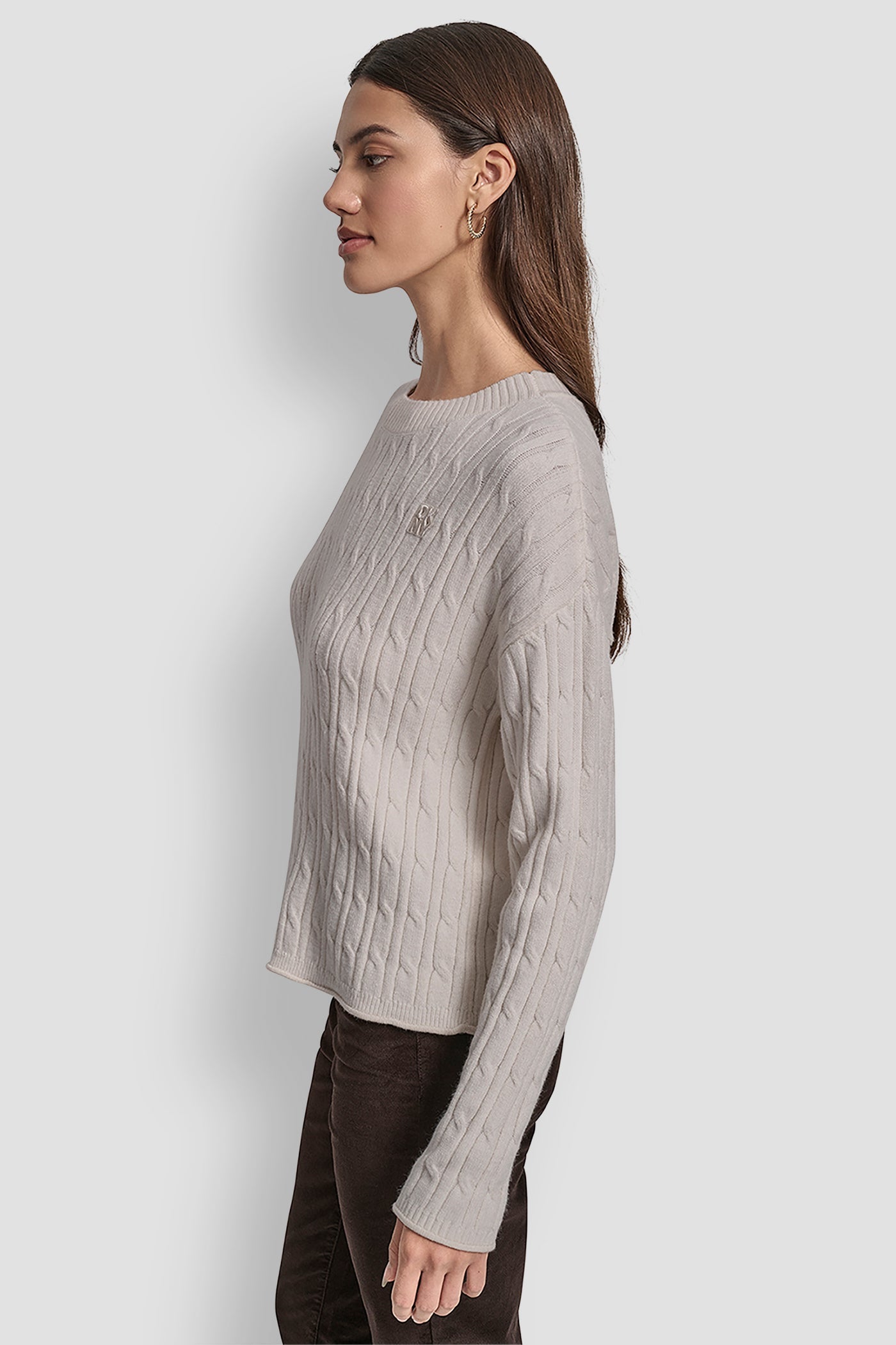 CABLE LONG SLEEVE CREW NECK WITH BABY ROLL AT HEM
