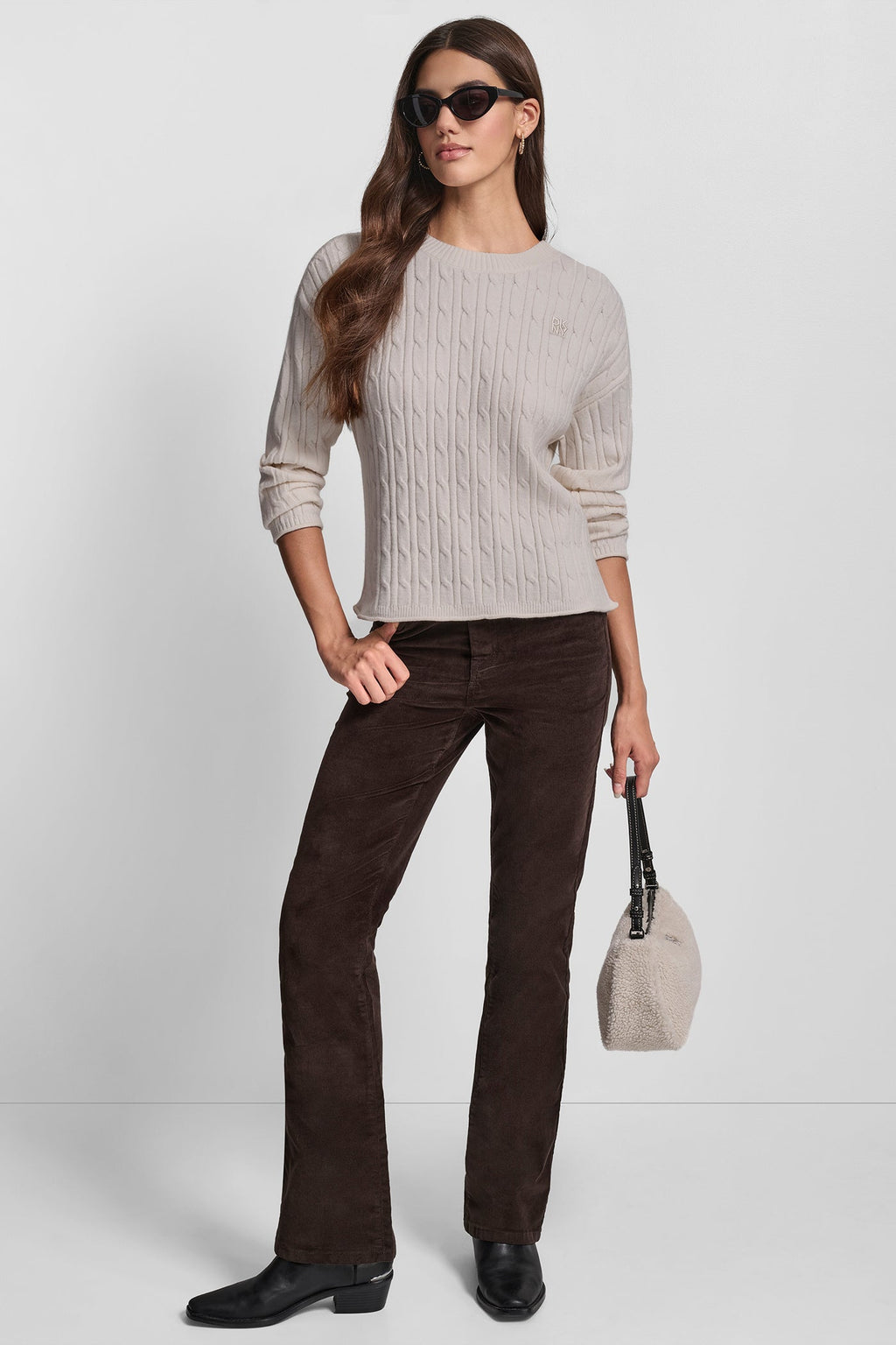 CABLE LONG SLEEVE CREW NECK WITH BABY ROLL AT HEM