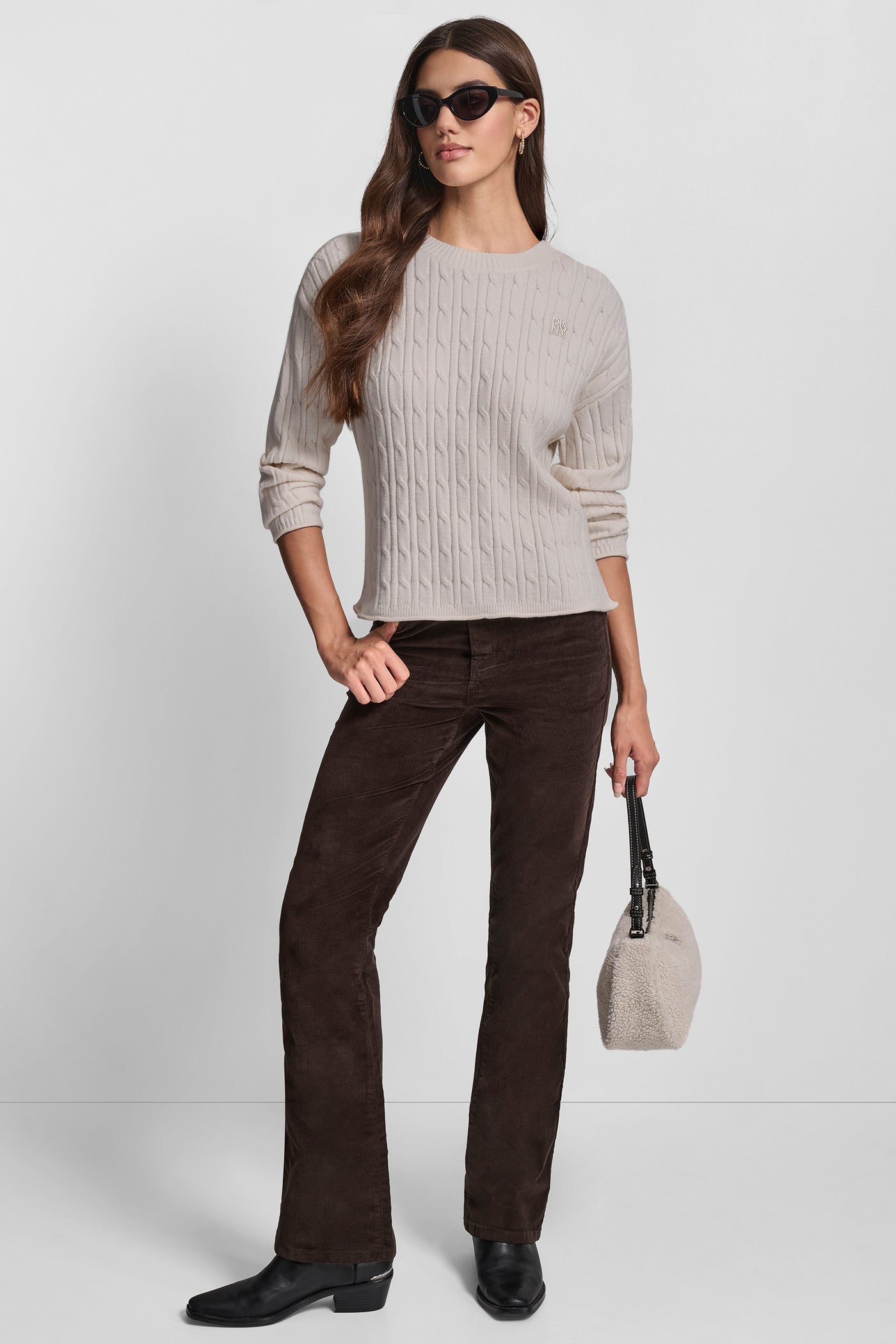CABLE LONG SLEEVE CREW NECK WITH BABY ROLL AT HEM