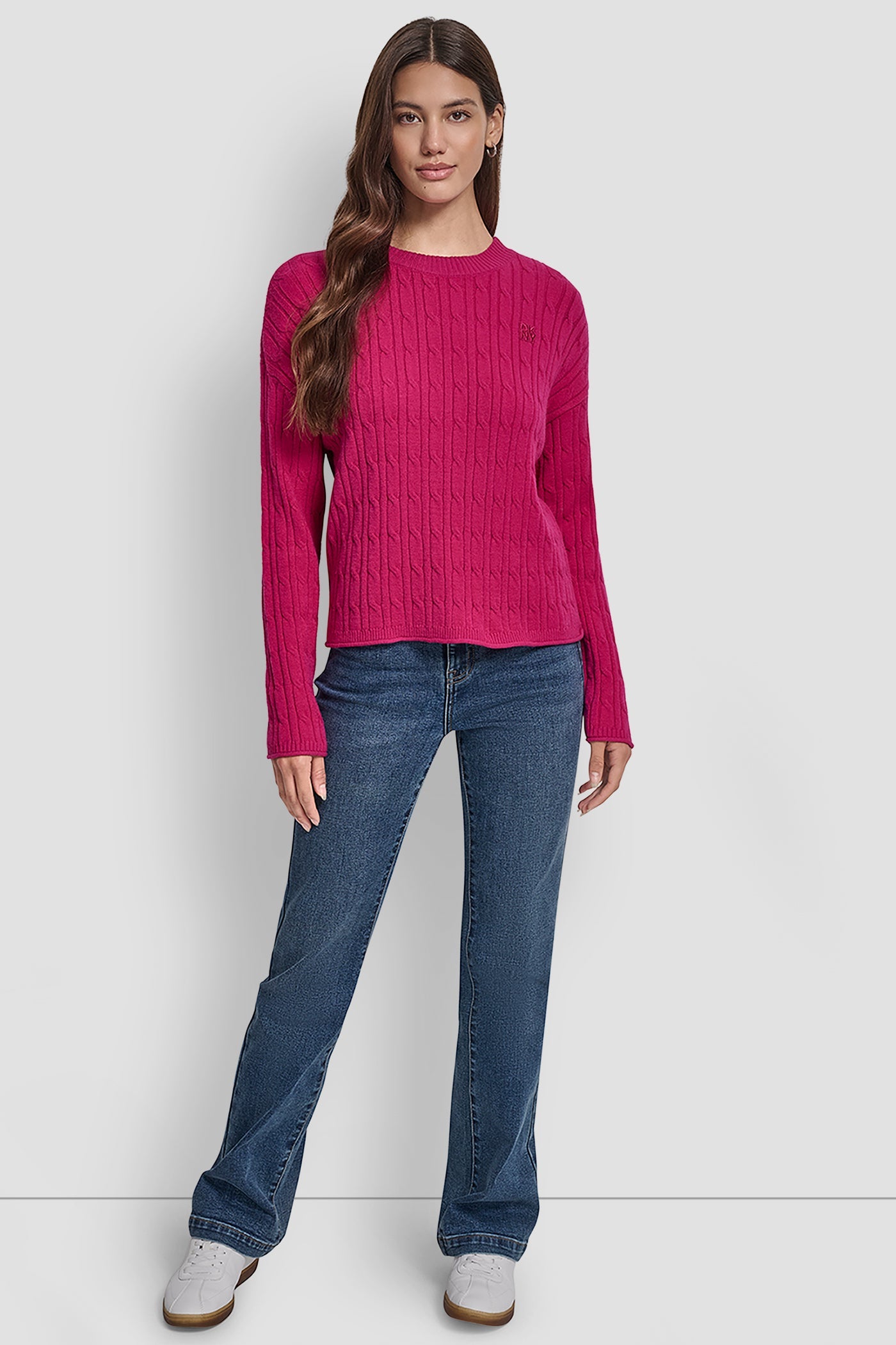 CABLE LONG SLEEVE CREW NECK WITH BABY ROLL AT HEM