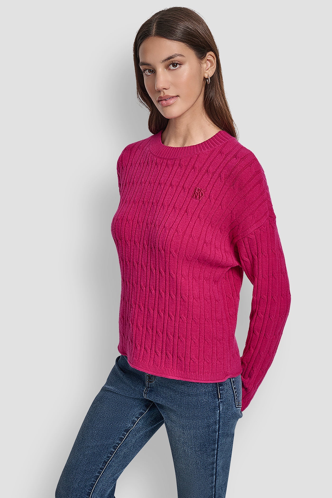 CABLE LONG SLEEVE CREW NECK WITH BABY ROLL AT HEM