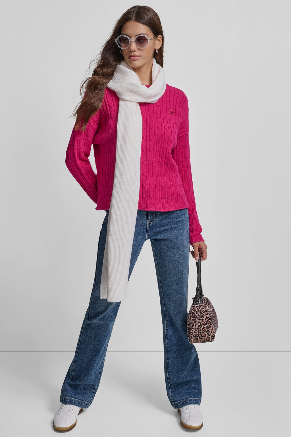 CABLE LONG SLEEVE CREW NECK WITH BABY ROLL AT HEM