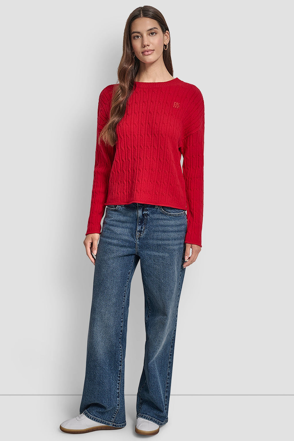 CABLE LONG SLEEVE CREW NECK WITH BABY ROLL AT HEM