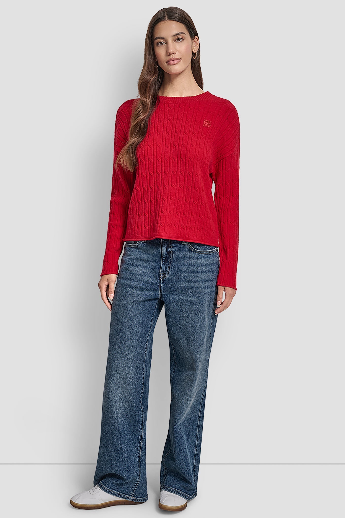 CABLE LONG SLEEVE CREW NECK WITH BABY ROLL AT HEM