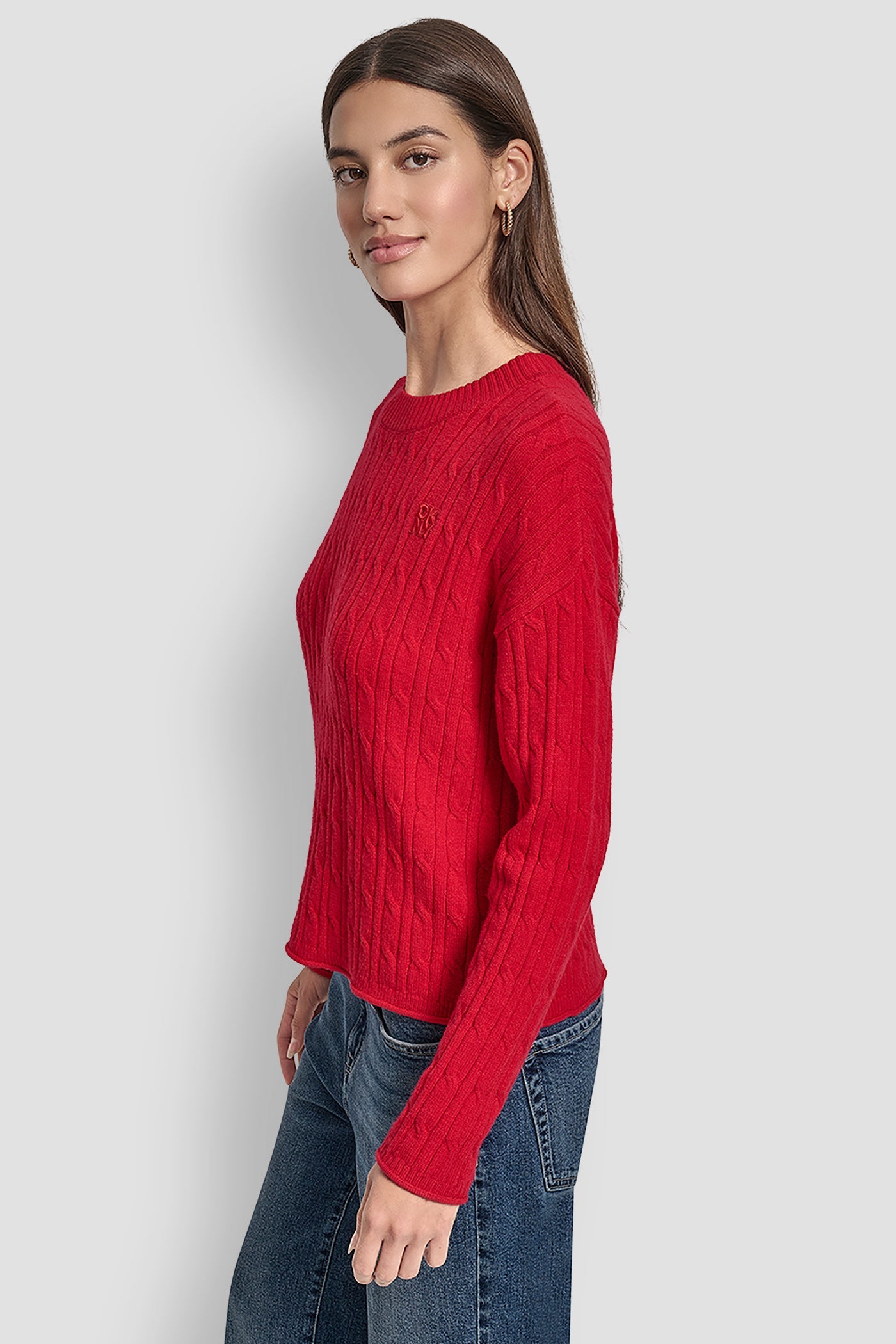 CABLE LONG SLEEVE CREW NECK WITH BABY ROLL AT HEM