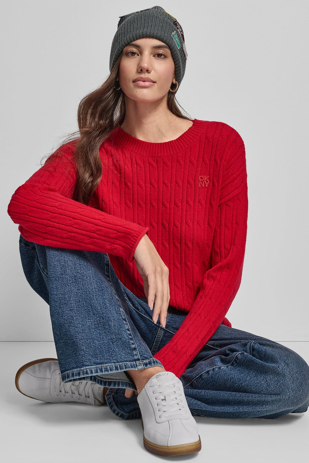 CABLE LONG SLEEVE CREW NECK WITH BABY ROLL AT HEM