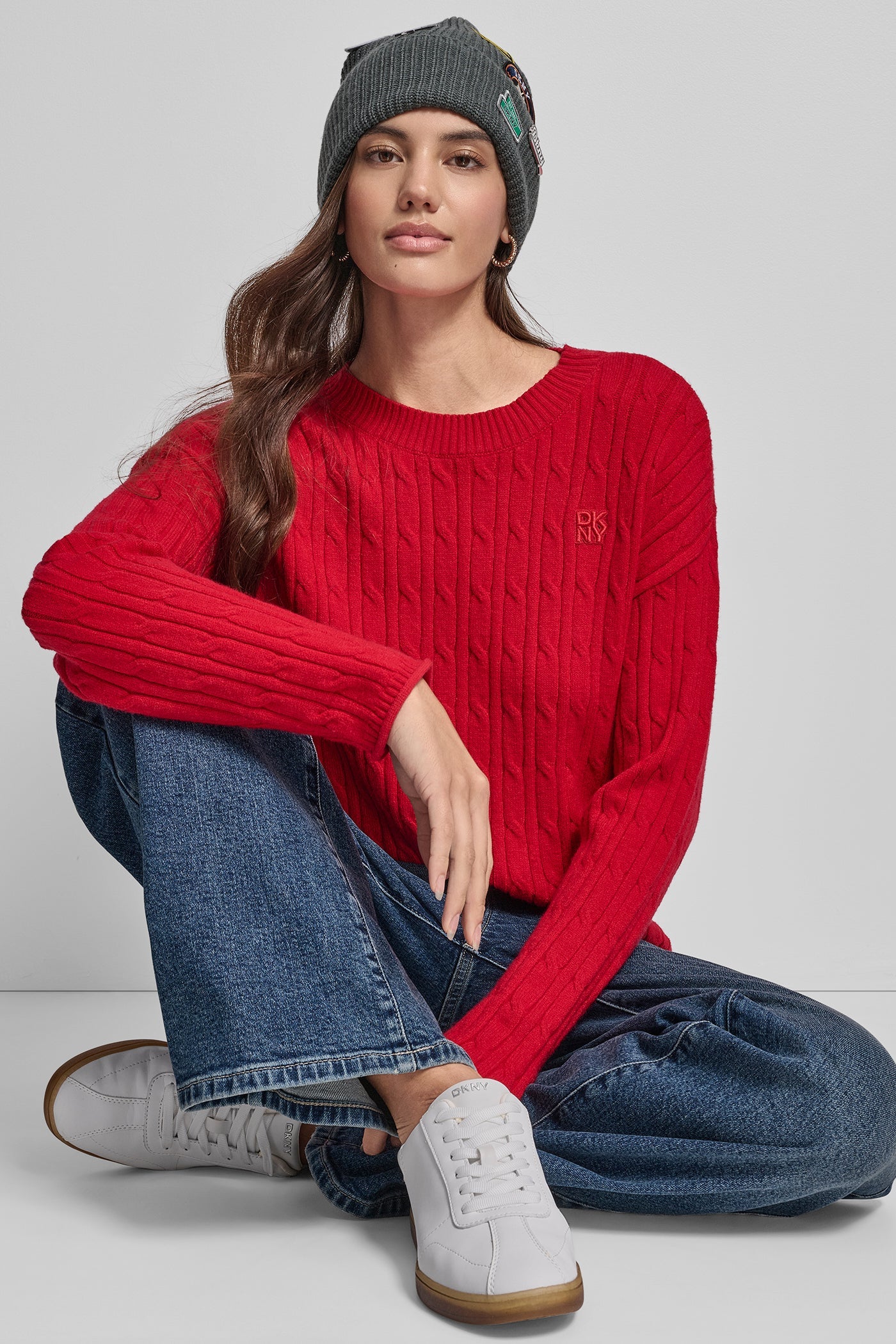 CABLE LONG SLEEVE CREW NECK WITH BABY ROLL AT HEM