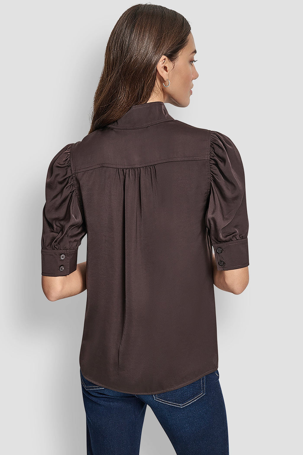 PUFF SLEEVE COLLARLESS SHIRT