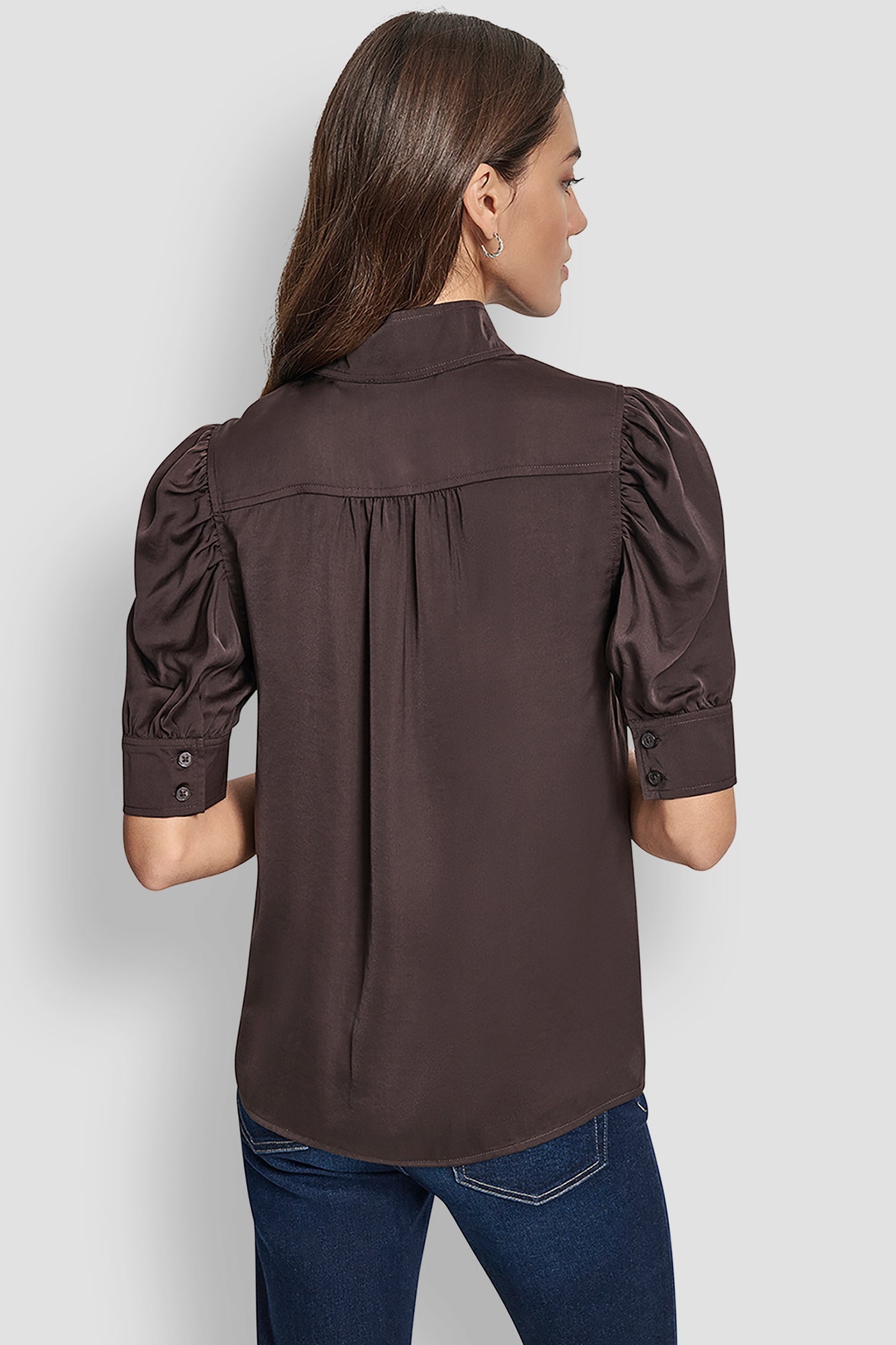 PUFF SLEEVE COLLARLESS SHIRT