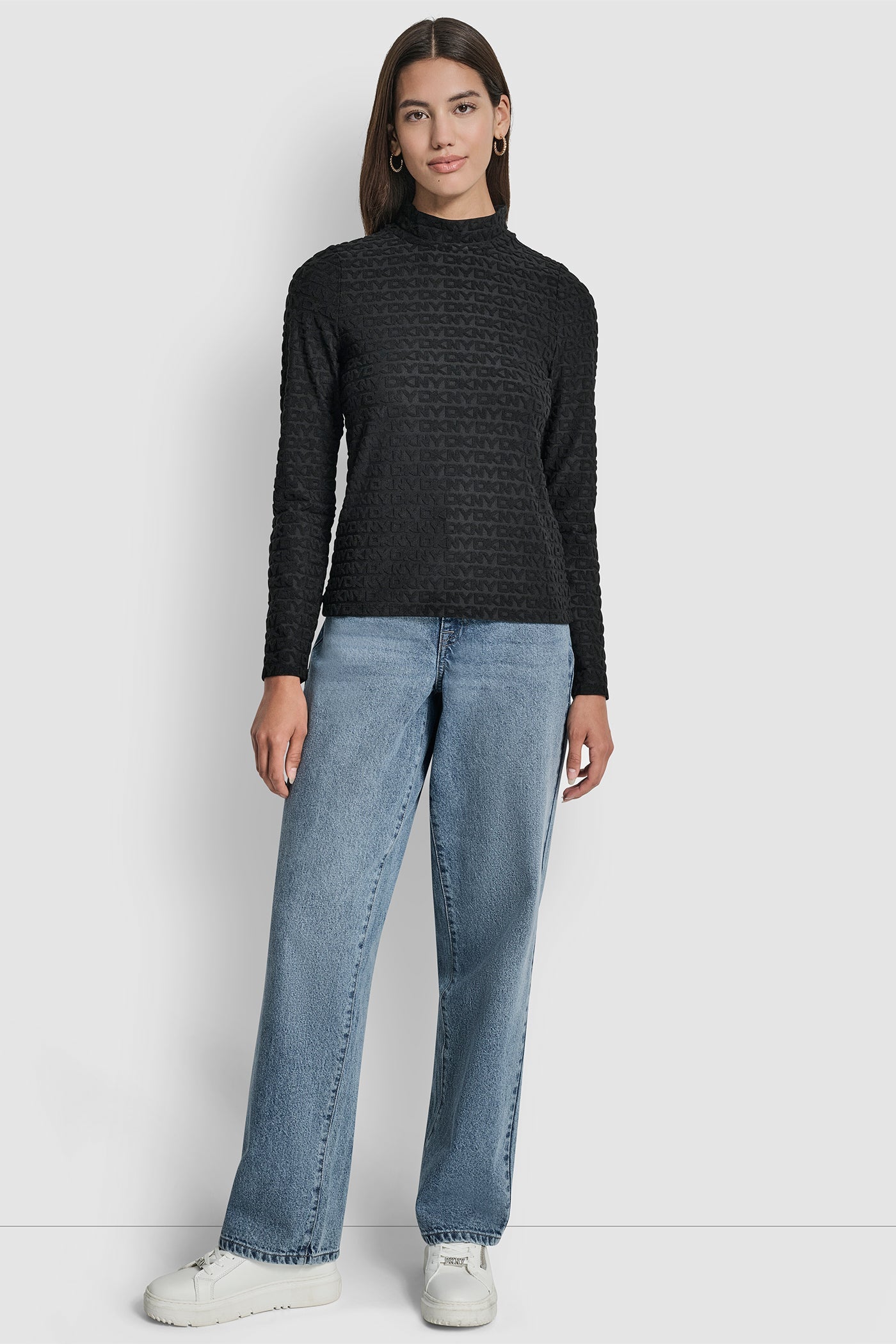 LOGO JACQUARD  LONG SLEEVE MOCK NECK TEE