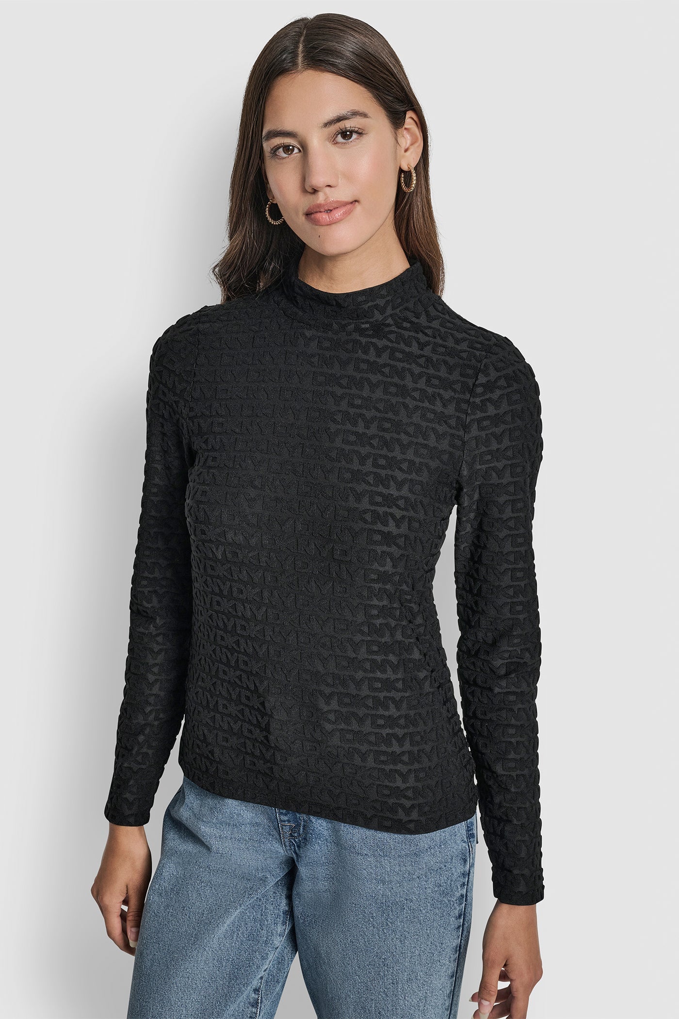 LOGO JACQUARD  LONG SLEEVE MOCK NECK TEE