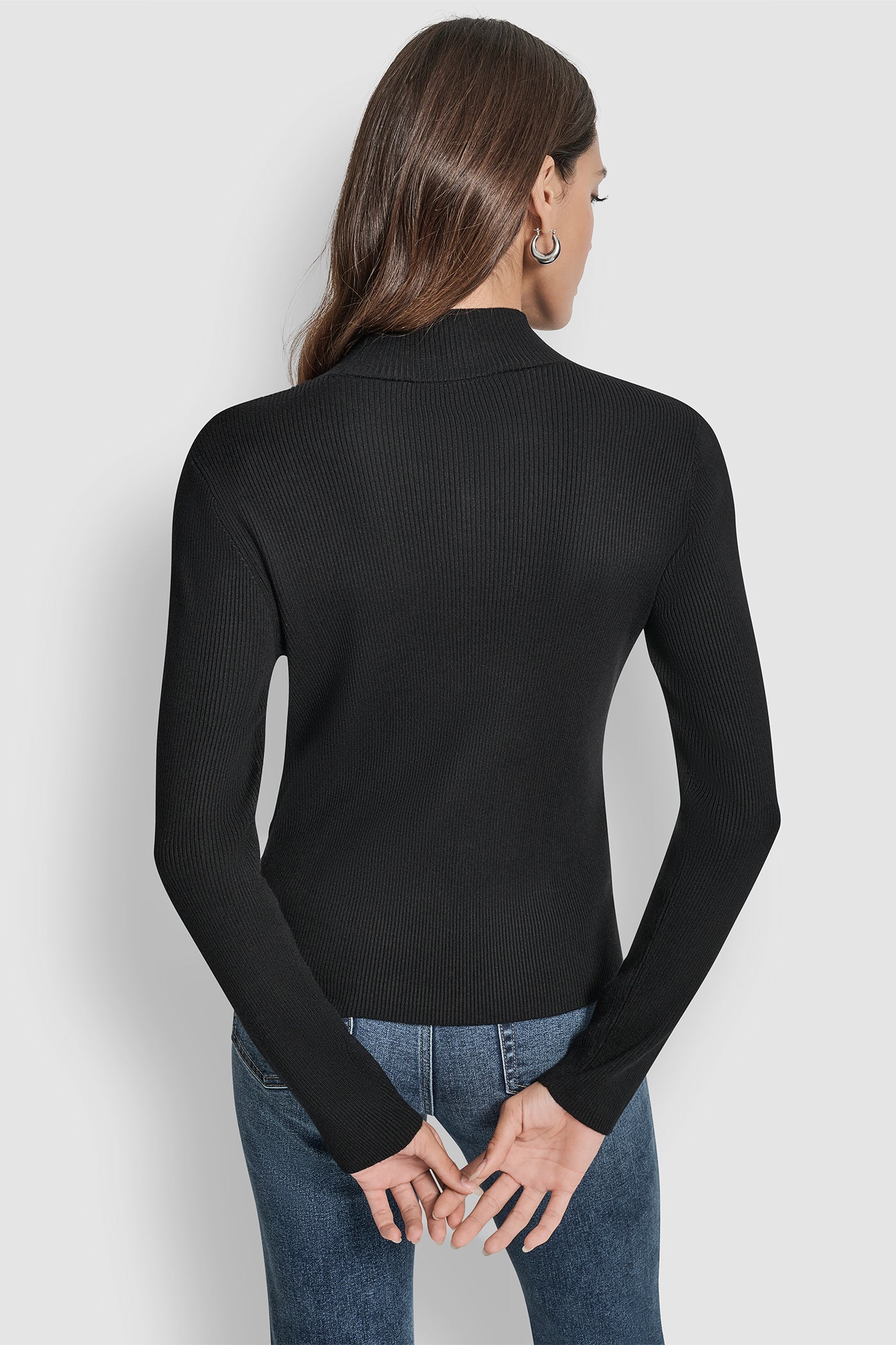 RIB LONG SLEEVE MOCK NECK WITH RHINESTONES AT CUFF