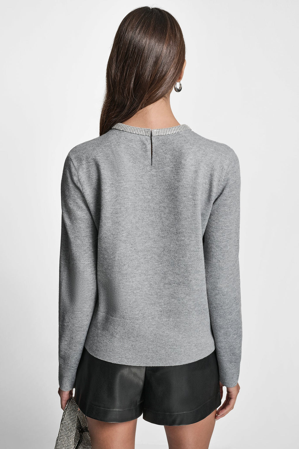 CREW NECK  WITH RHINESTONE TRIM AT NECK