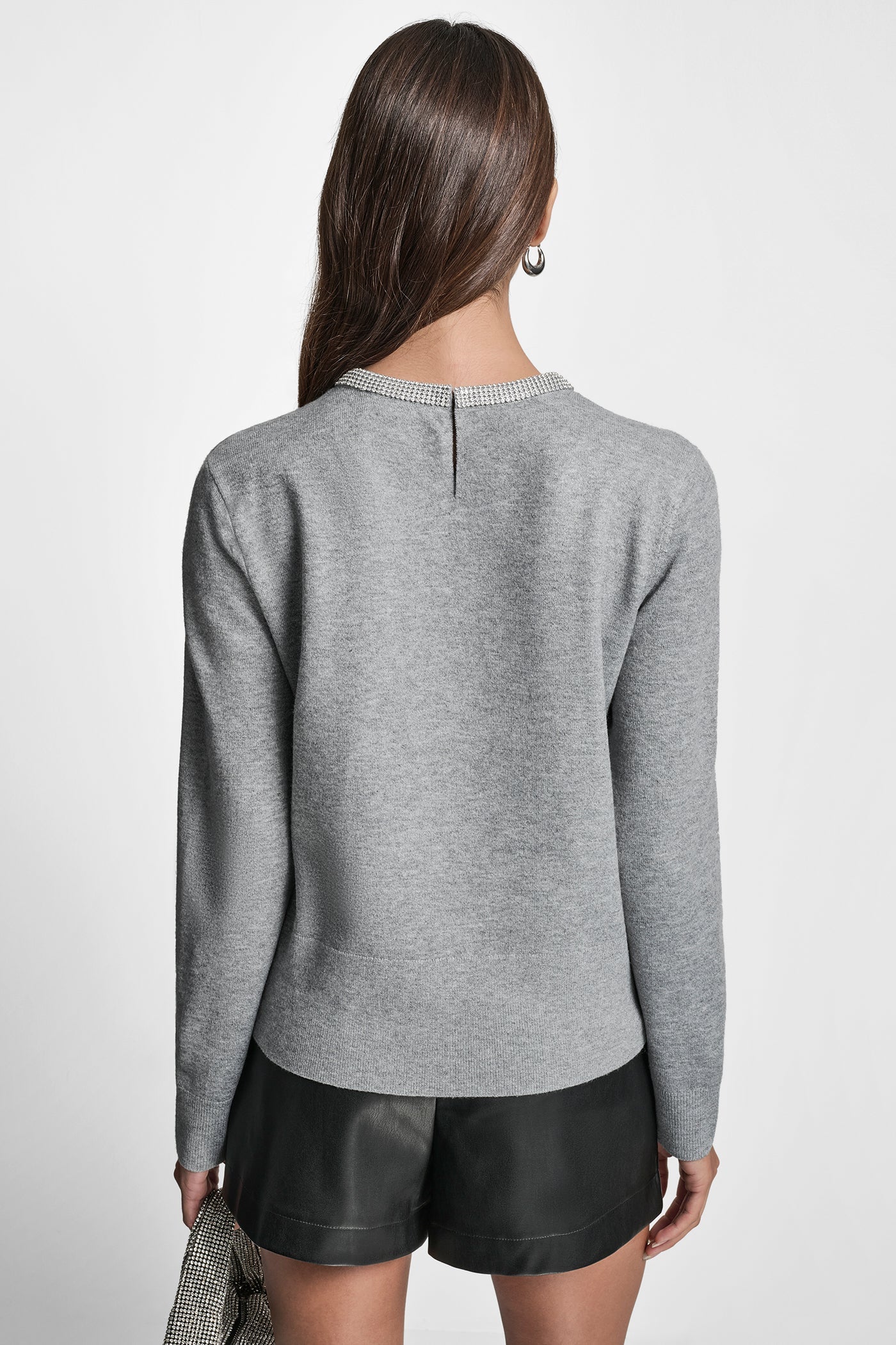 CREW NECK  WITH RHINESTONE TRIM AT NECK