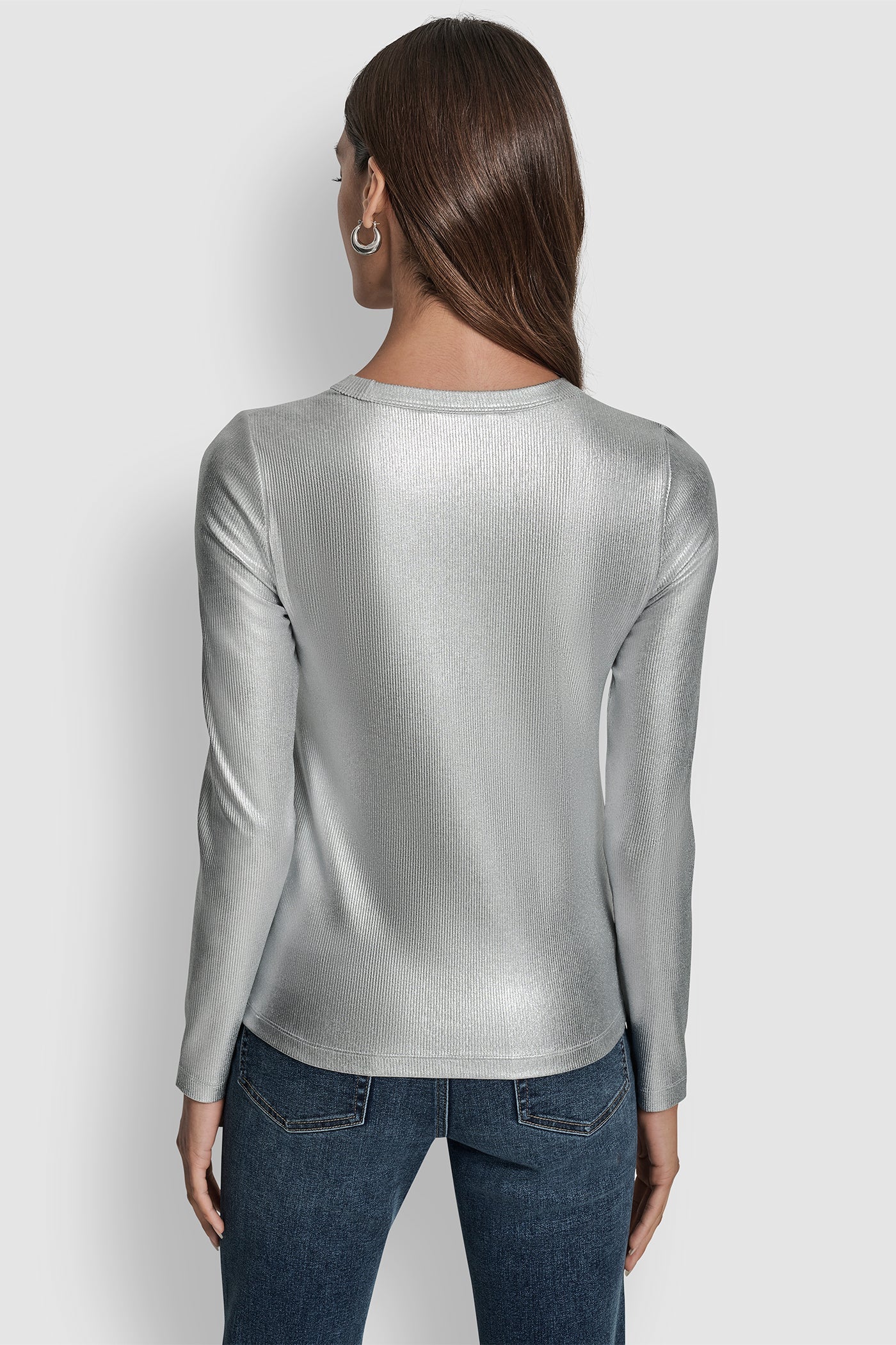 FOIL RIB CREW NECK LONG SLEEVE TOP