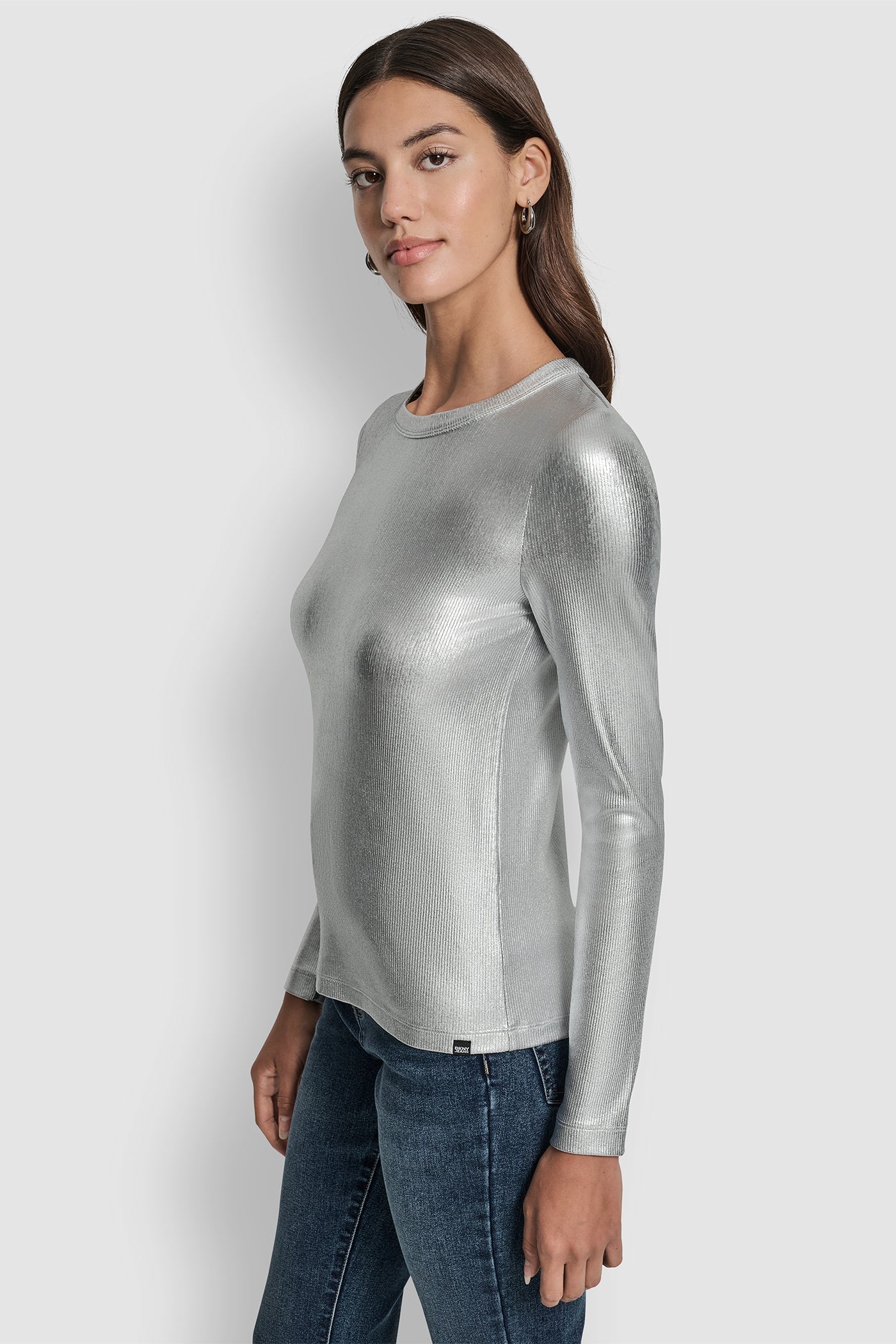 FOIL RIB CREW NECK LONG SLEEVE TOP