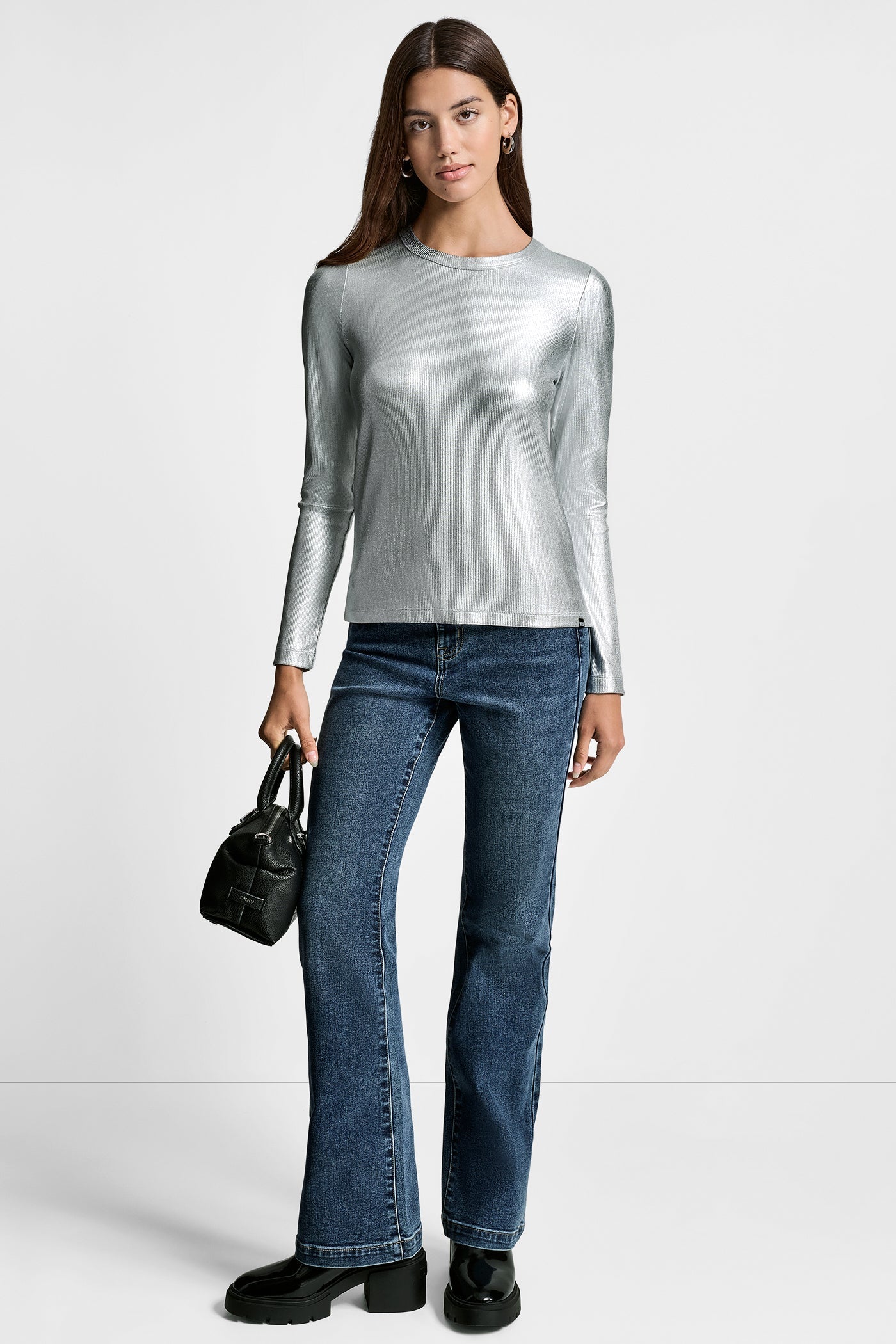 FOIL RIB CREW NECK LONG SLEEVE TOP