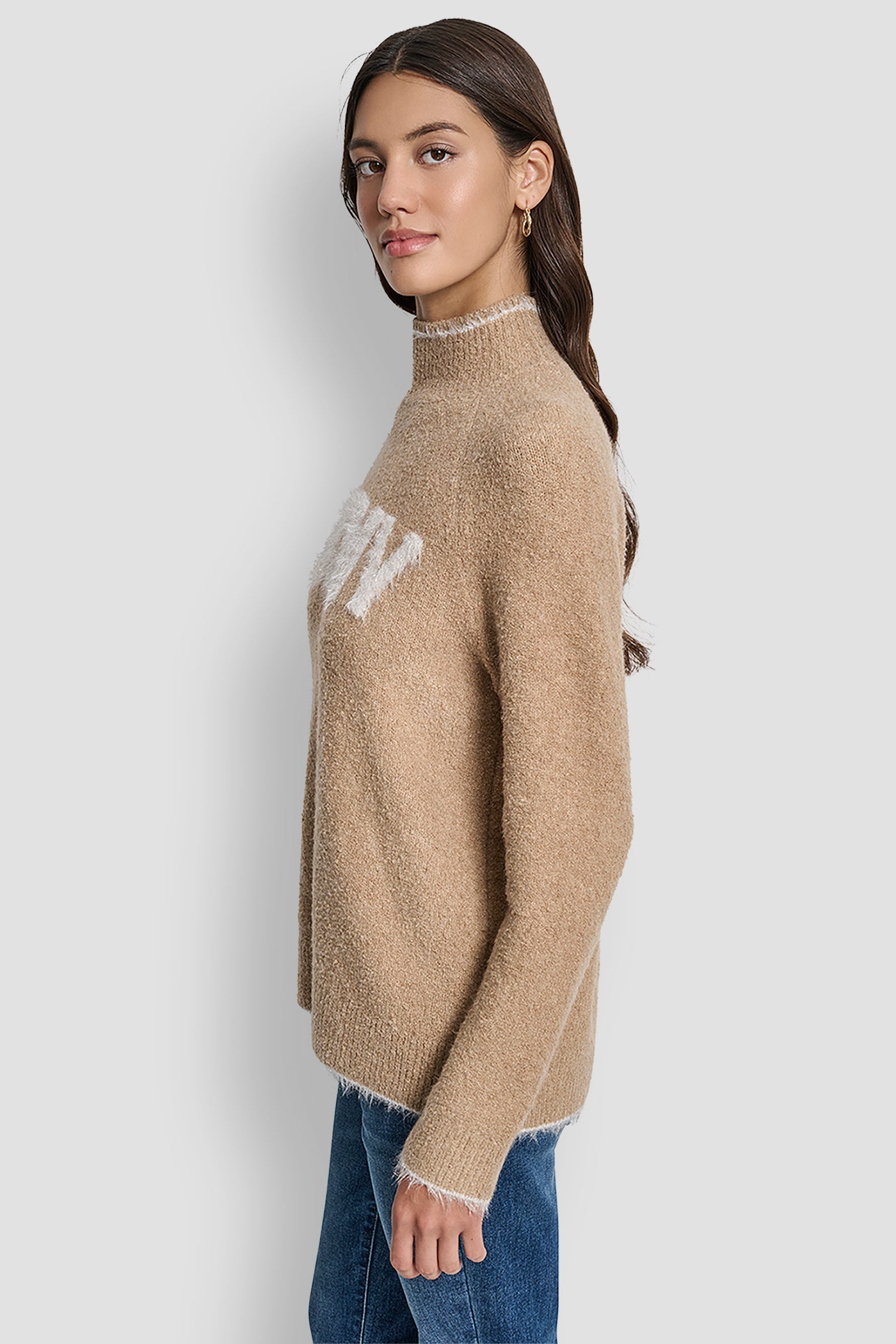 DKNY TINSEL LOGO LONG SLEEVE RAGLAN SWEATER